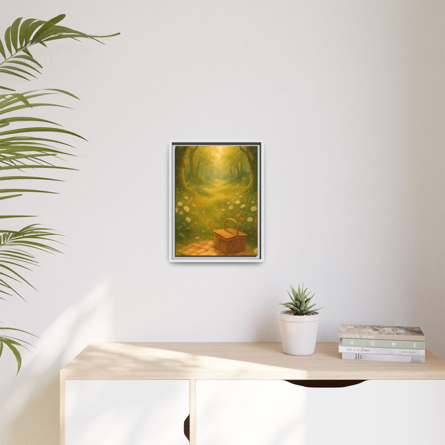 Golden Meadow Picnic Path – Framed Matte Canvas Wall Art