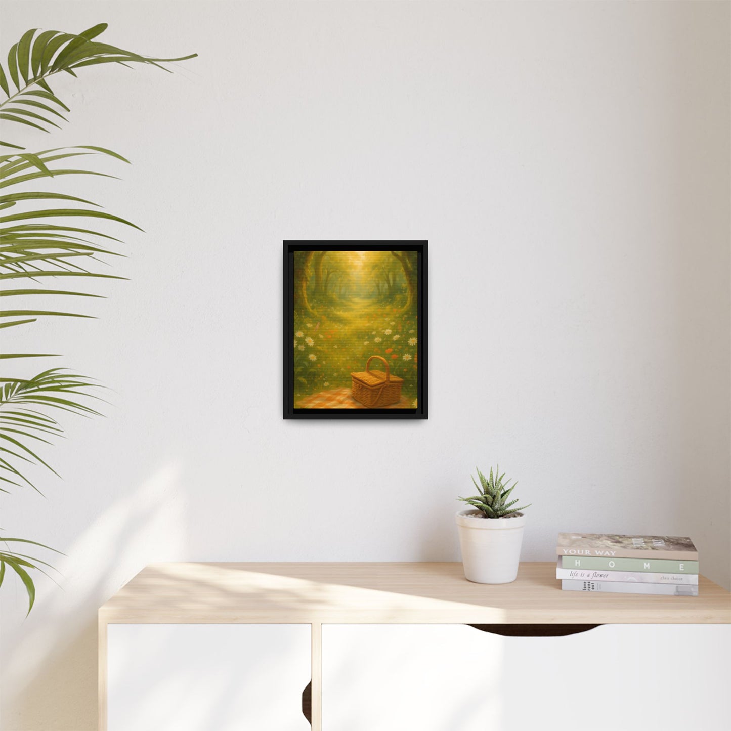 Golden Meadow Picnic Path – Framed Matte Canvas Wall Art