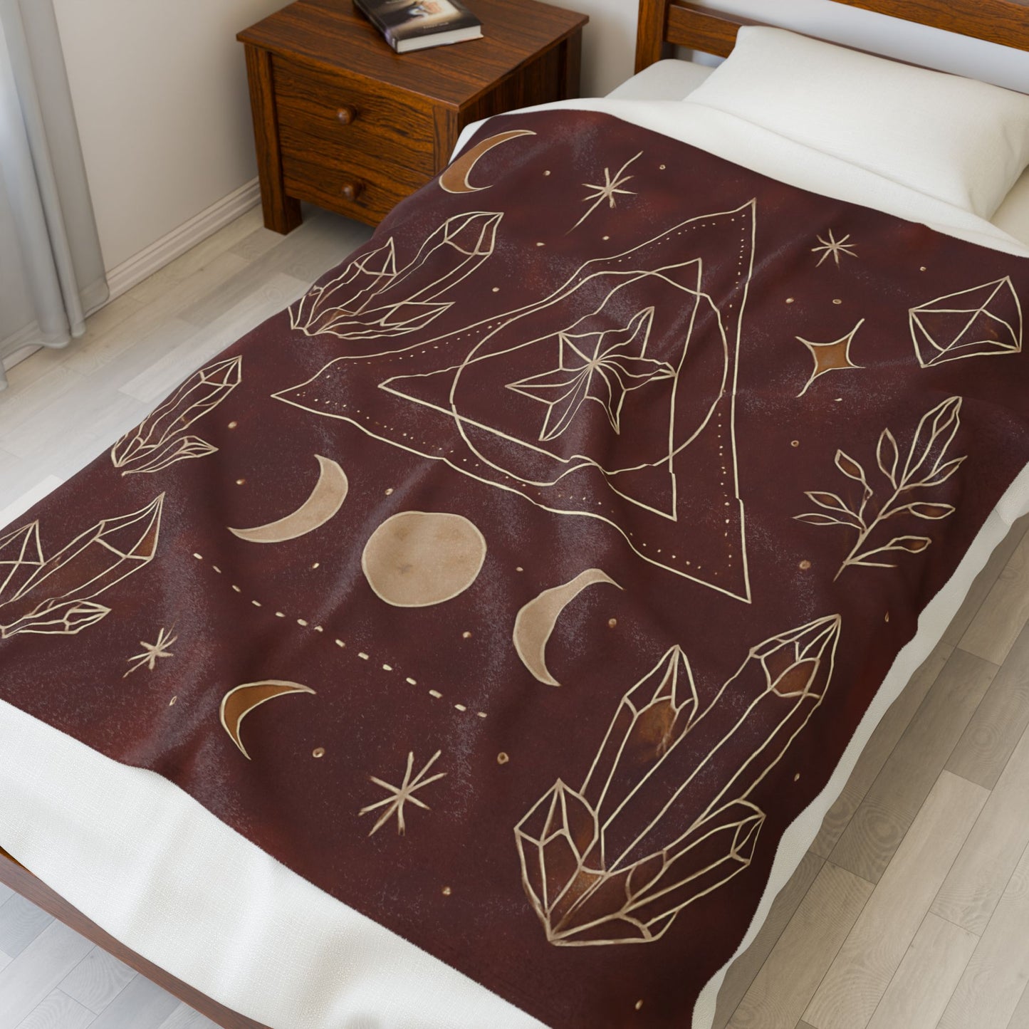 Mystic Celestial Crystal Plush Blanket – Boho Geometric Velveteen Throw for Adults