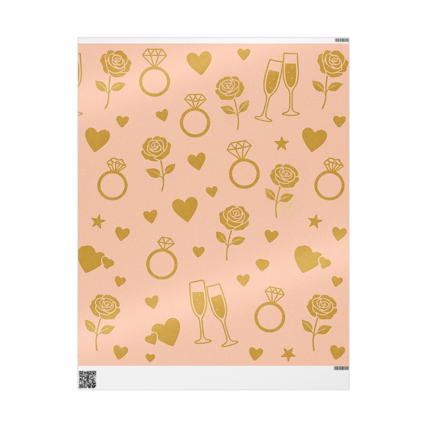 Romantic Celebration Wrapping Paper – Rings, Roses & Champagne on Blush Pink