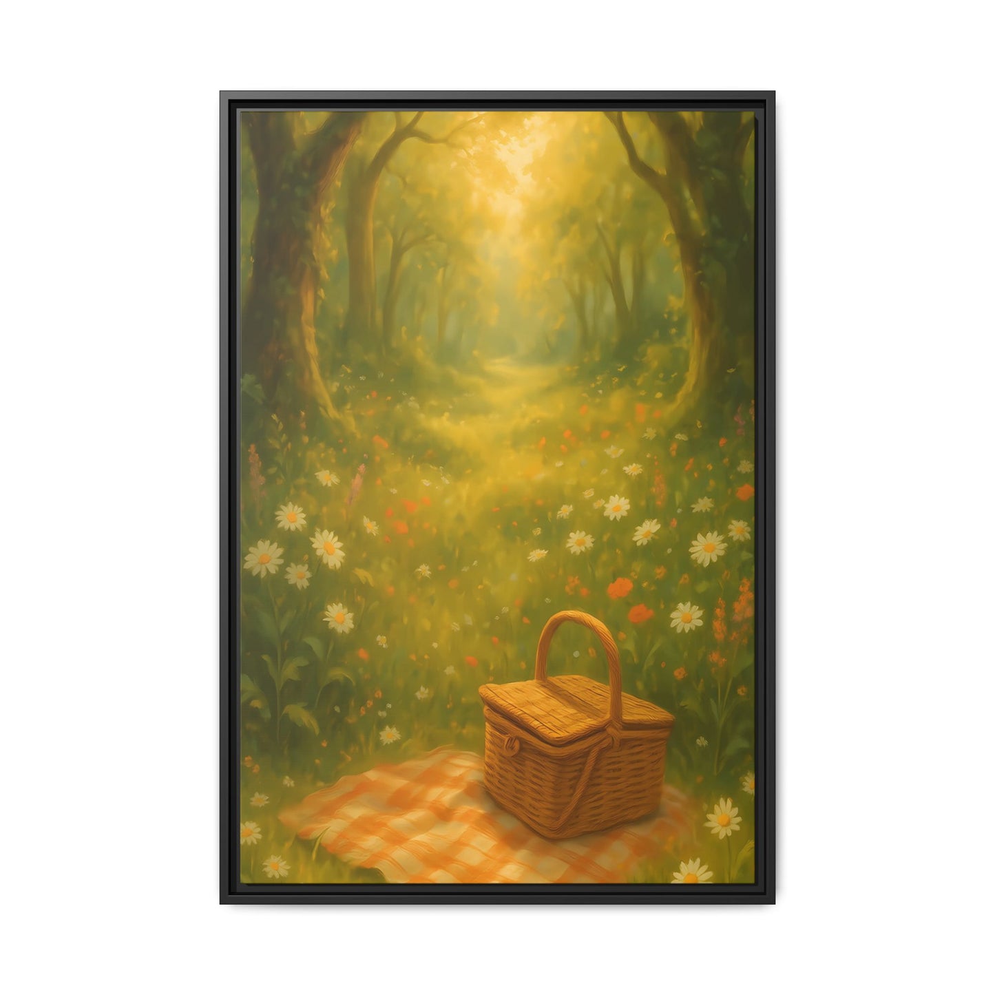 Golden Meadow Picnic Path – Framed Matte Canvas Wall Art