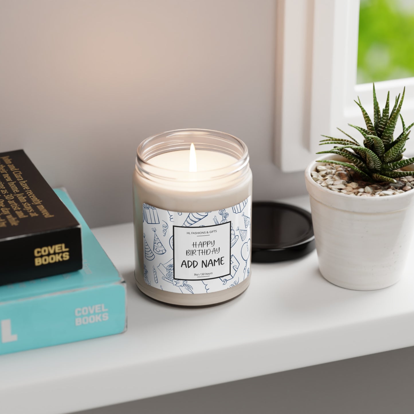 Custom Happy Birthday Soy Candle - Navy Blue Label