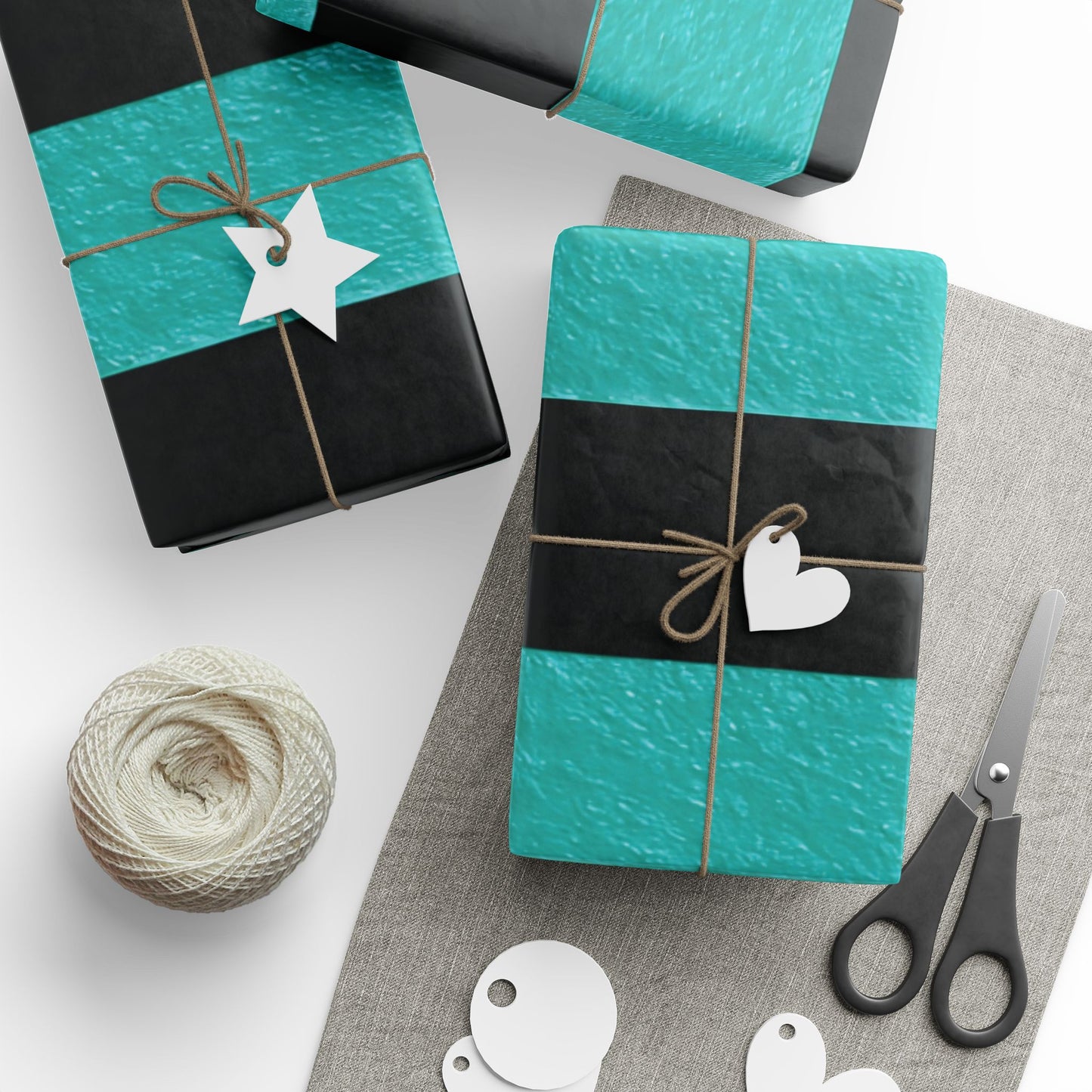 Black and Teal Striped Luxury Wrapping Paper – Glossy or Matte Finish, Durable 90gsm