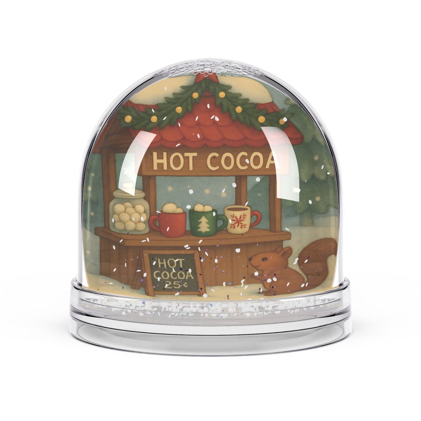 Hot Cocoa Stand Snow Globe – Cozy Holiday Scene with Two-Sided Print