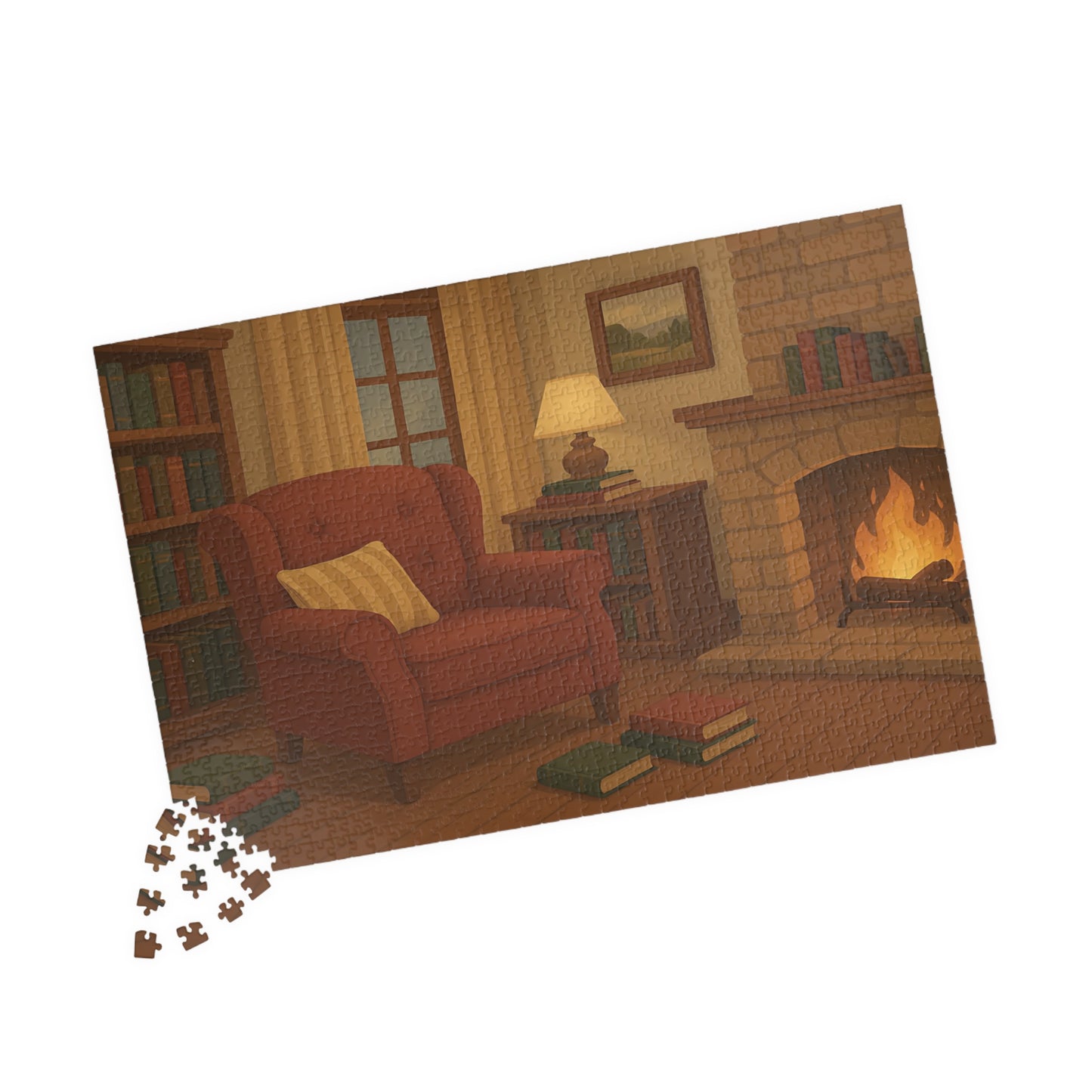 Cozy Reading Nook Jigsaw Puzzle – Fireplace & Armchair Scene