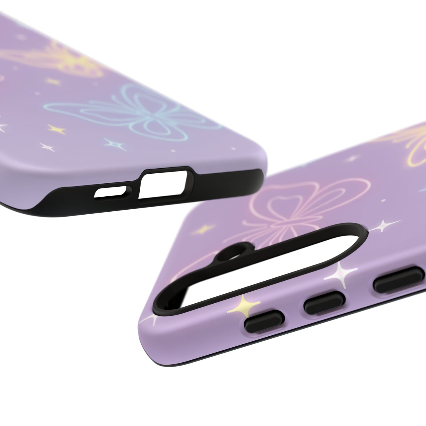 Pastel Butterfly Dream Phone Case – Purple Neon Glow with Stars