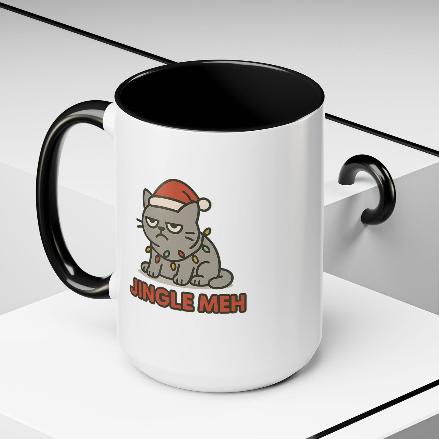 Funny “Jingle Meh” Christmas Cat Mug – Grumpy Holiday Coffee Cup, 11oz & 15oz Ceramic