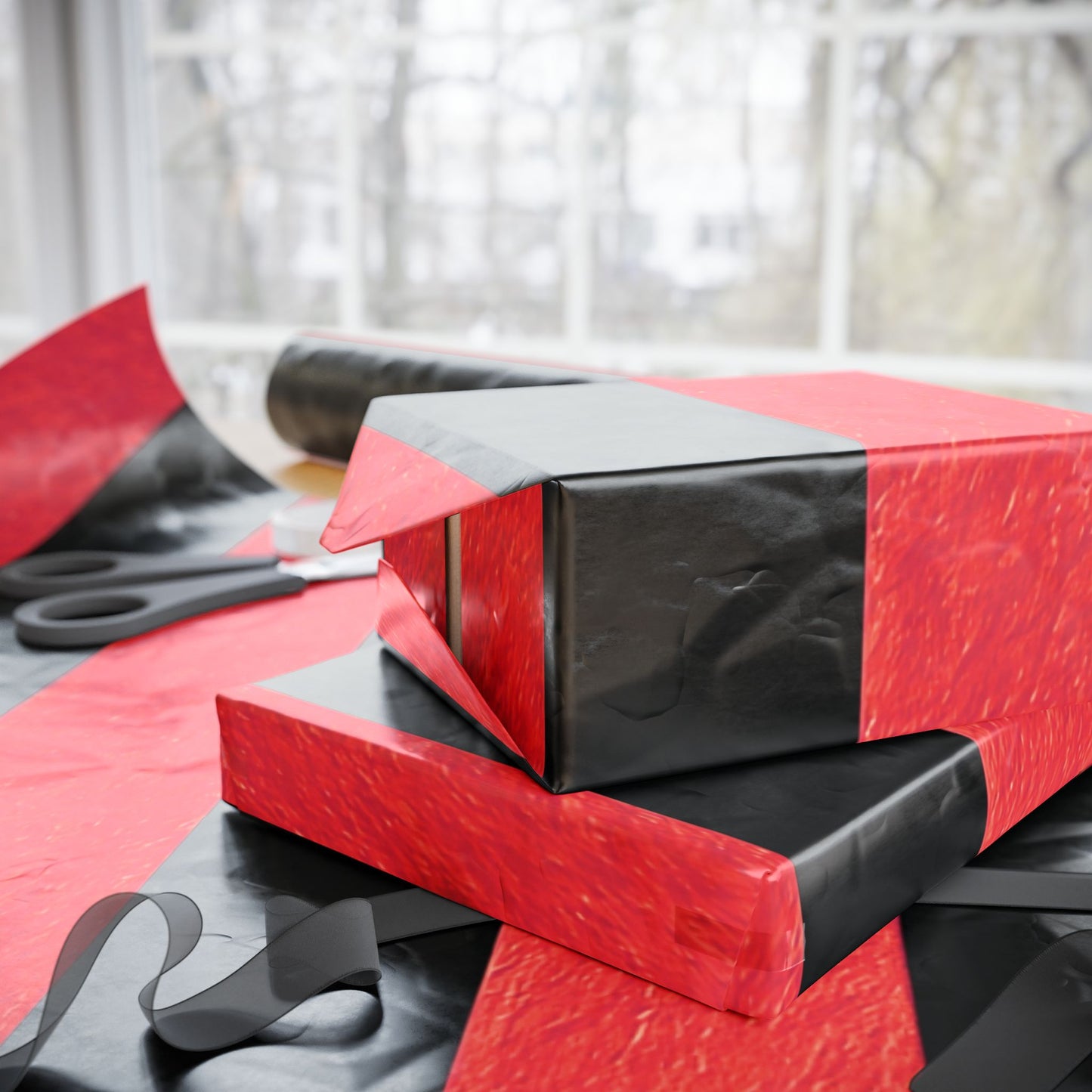 Black and Red Striped Luxury Wrapping Paper – Glossy or Matte Finish, Durable 90gsm