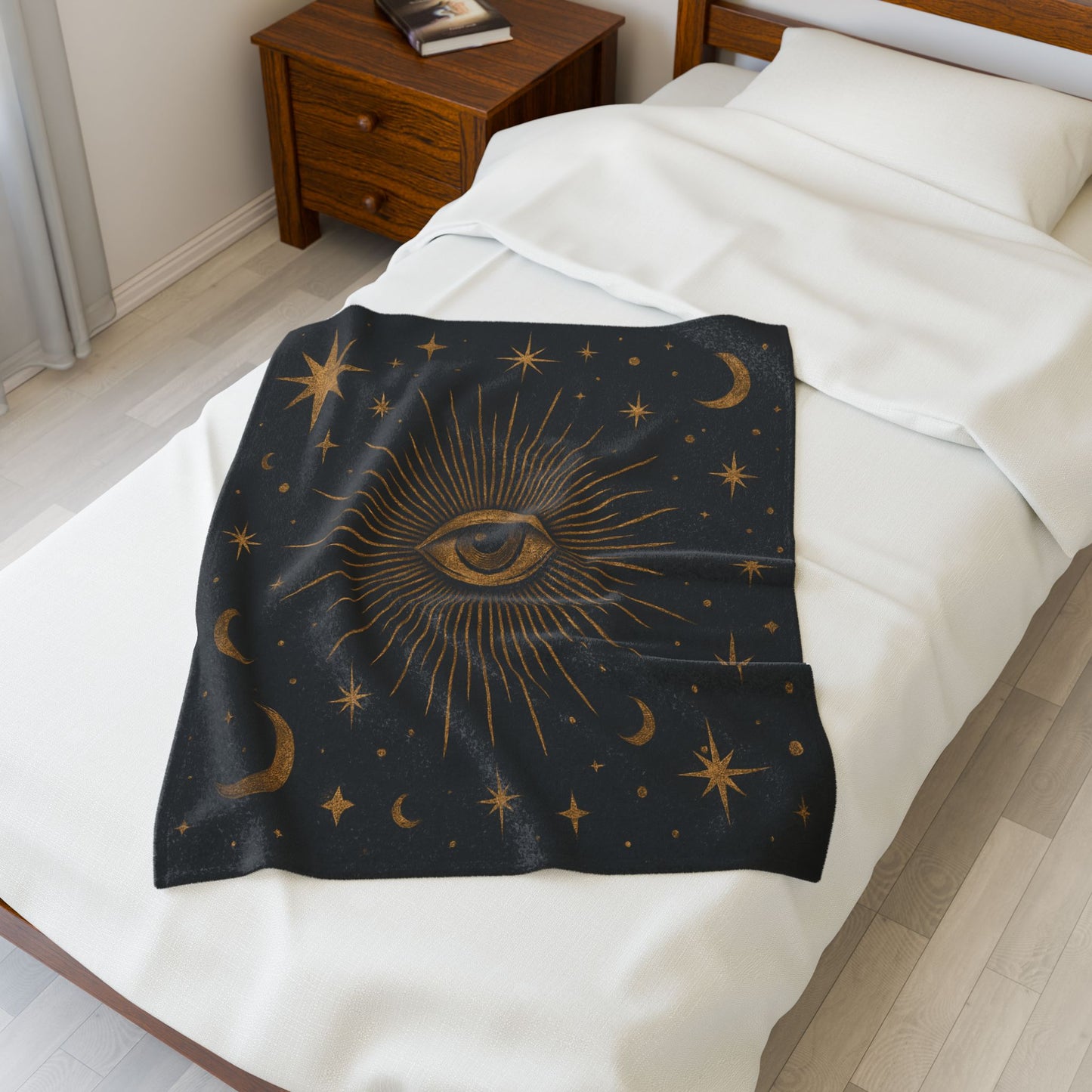 Mystic Eye & Celestial Stars Velveteen Plush Blanket