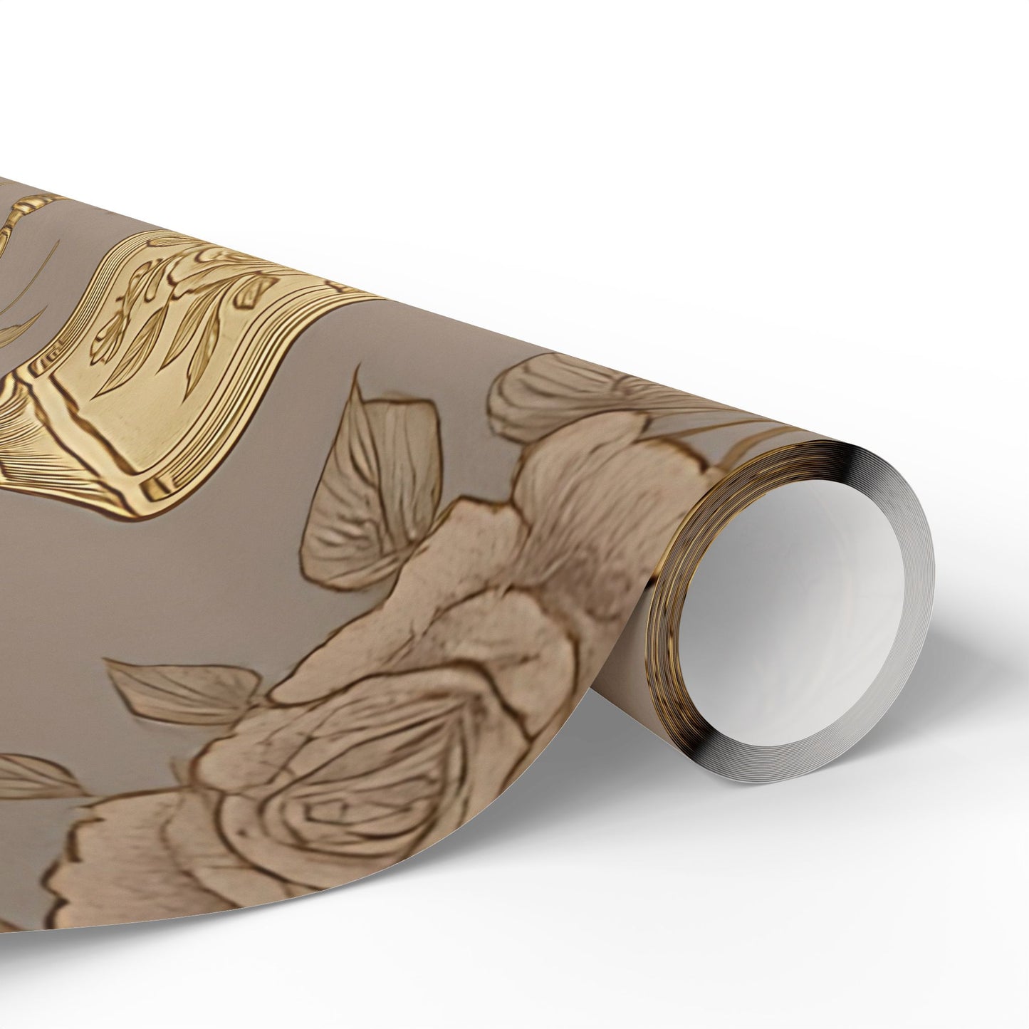Vintage Perfume Bottle Wrapping Paper – Elegant Gold Floral Gift Wrap in Glossy or Matte