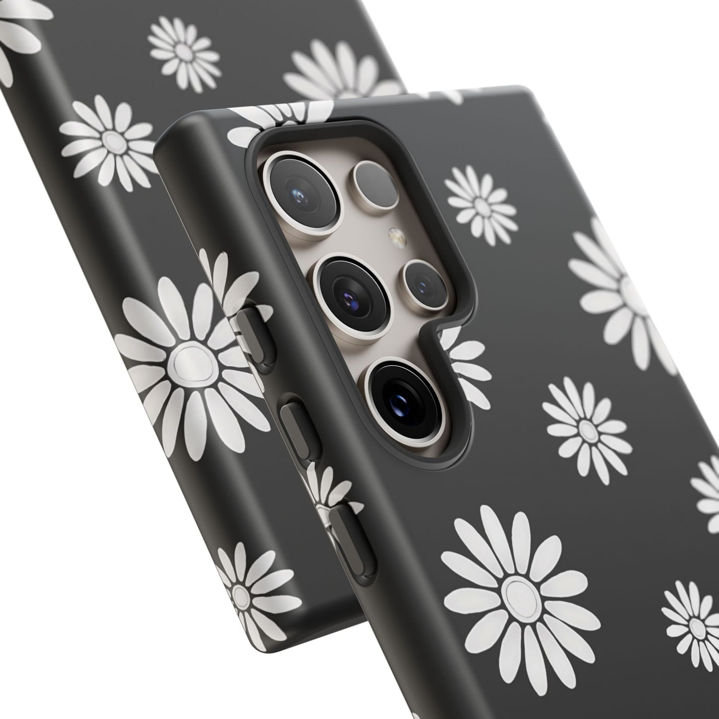 Retro Black & White Daisy Phone Case – Bold Floral Pattern with 3D Wrap Design