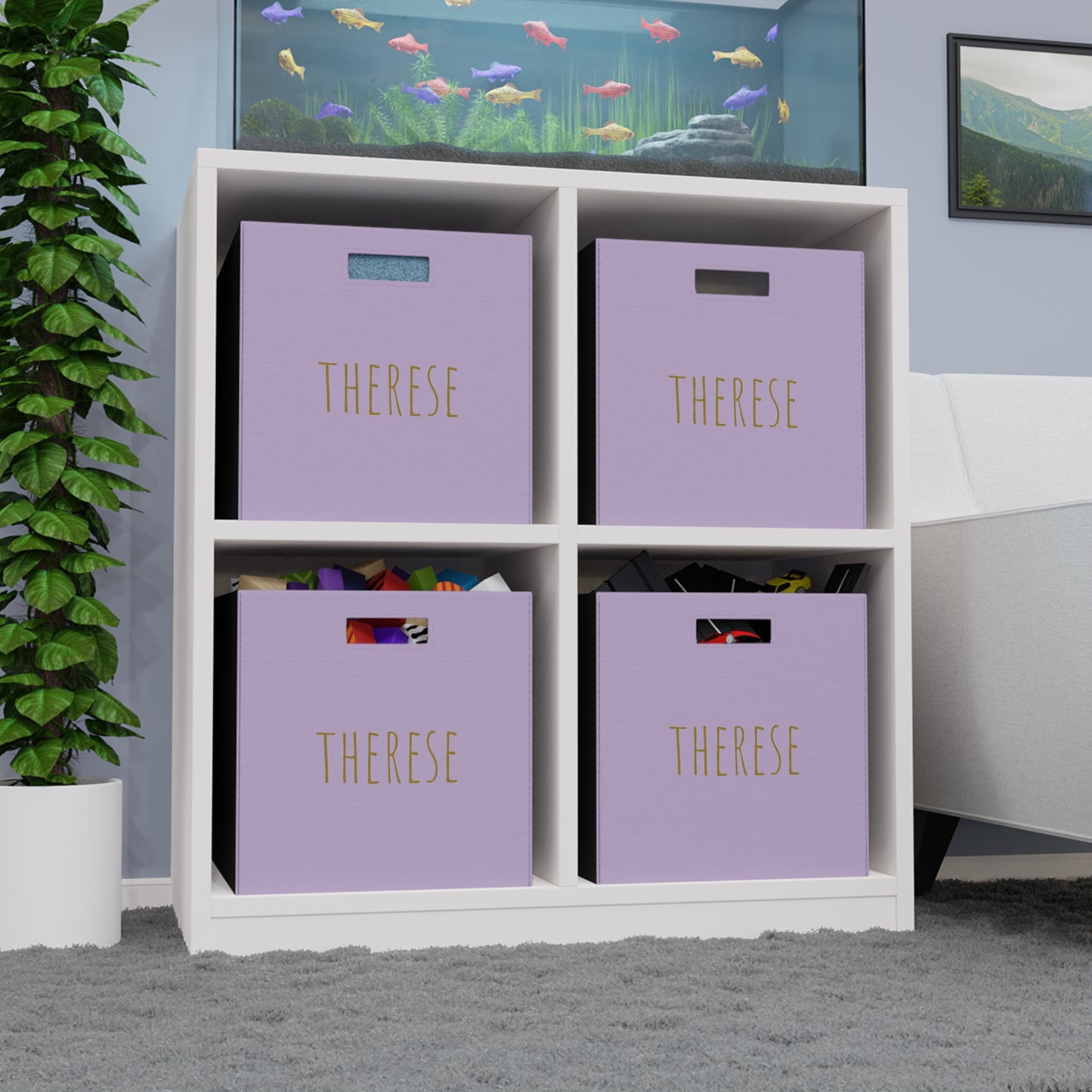 Personalized Felt Storage Box — Lavender Name Bin (e.g., "Therese")