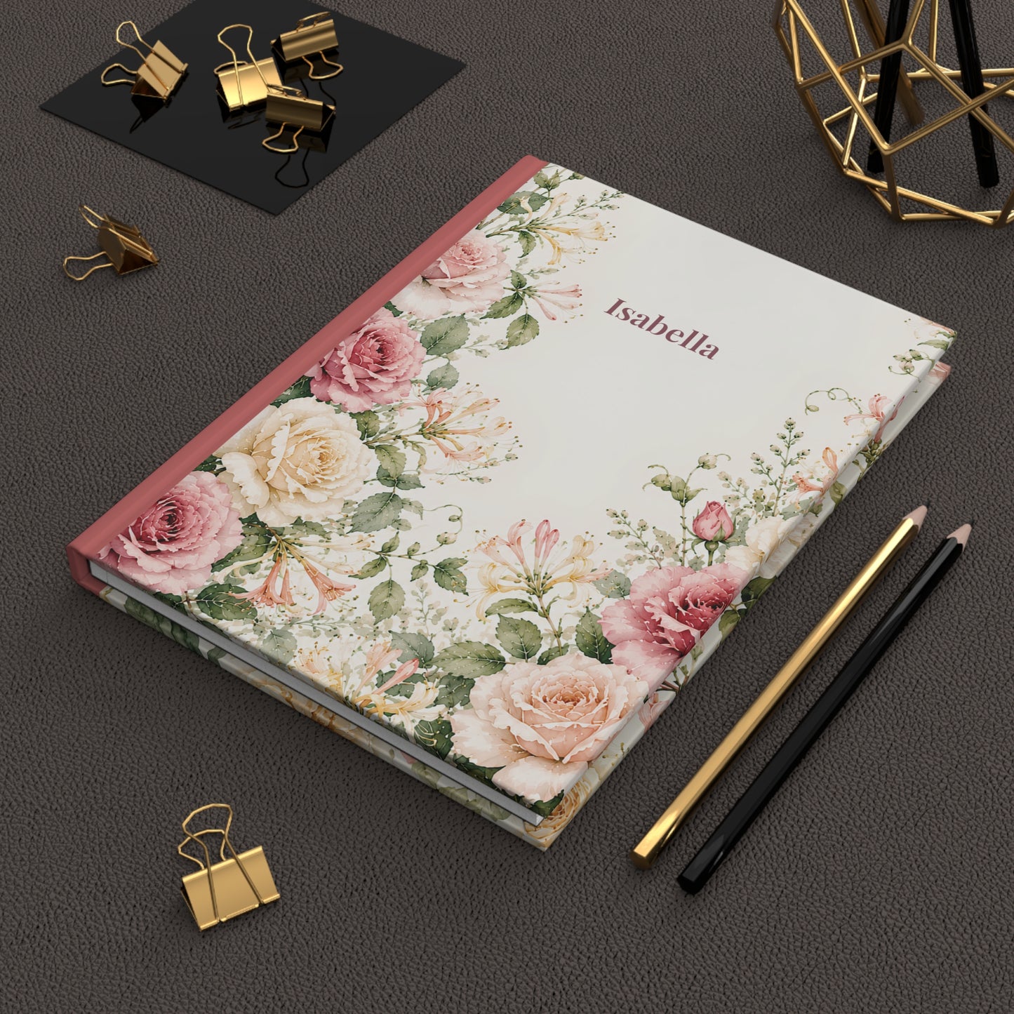 Floral Personalized Hardcover Journal — "Isabella" Rose Garden Notebook