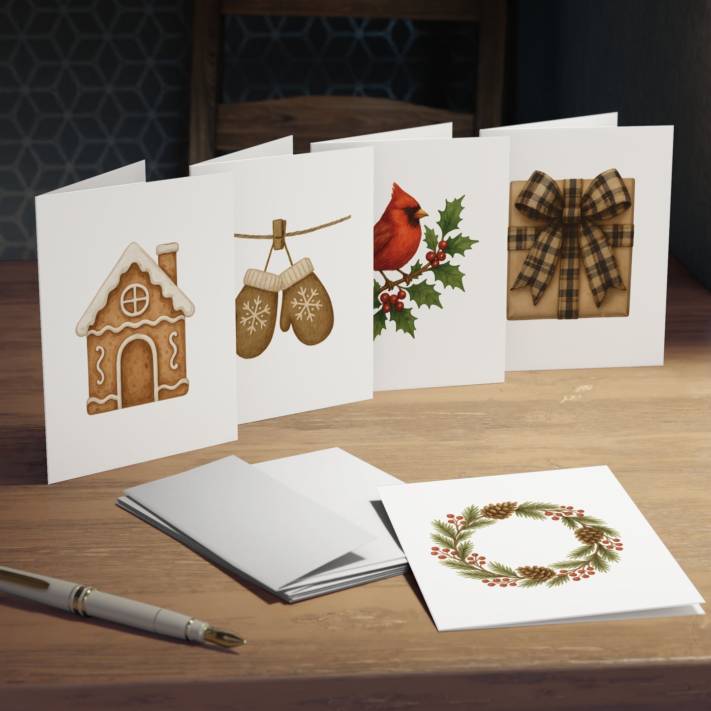 Rustic Winter Christmas Greeting Card Set – 5 Blank Holiday Cards with Envelopes