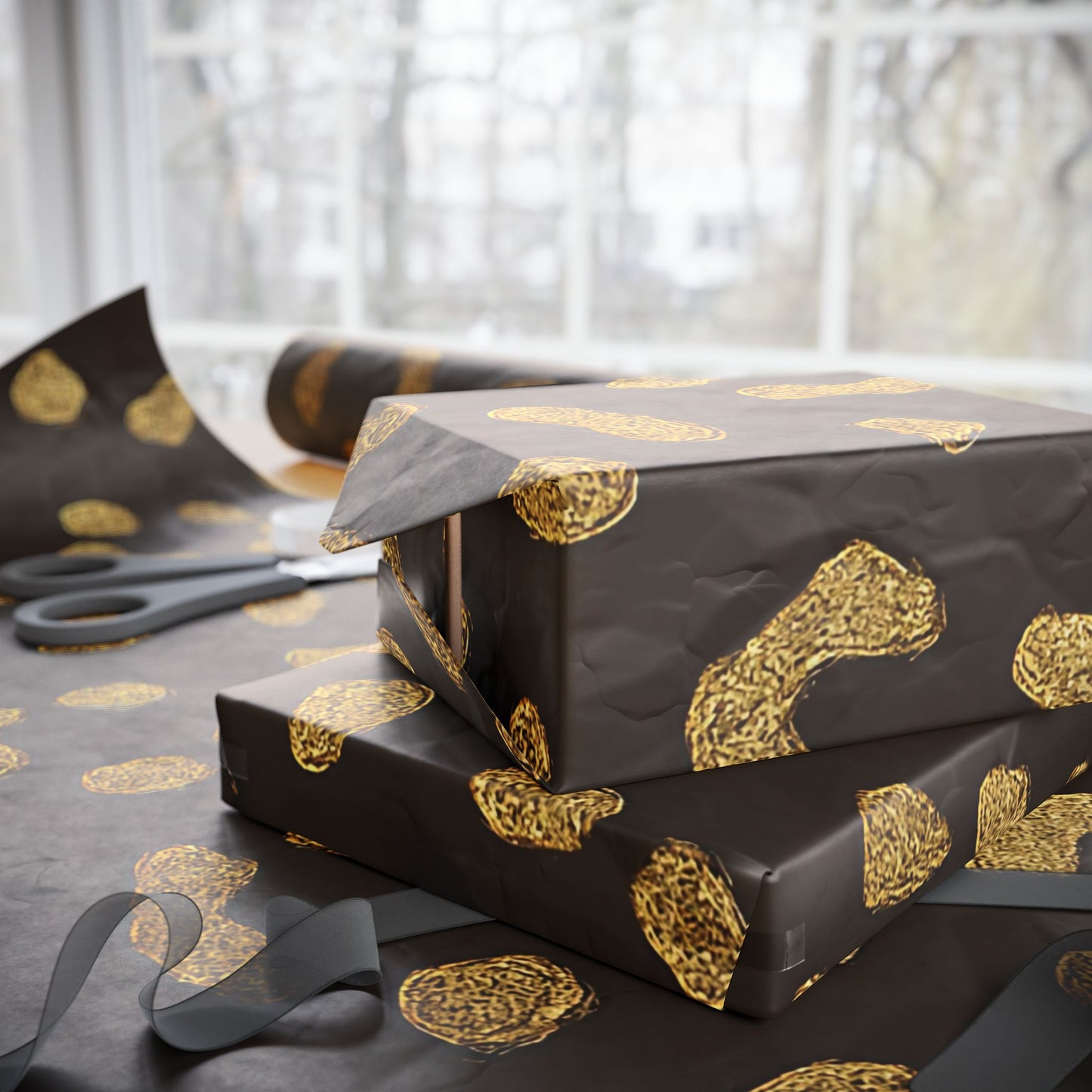 Gold Leopard Print Wrapping Paper – Luxe Animal Print Gift Wrap in Glossy or Matte Finish
