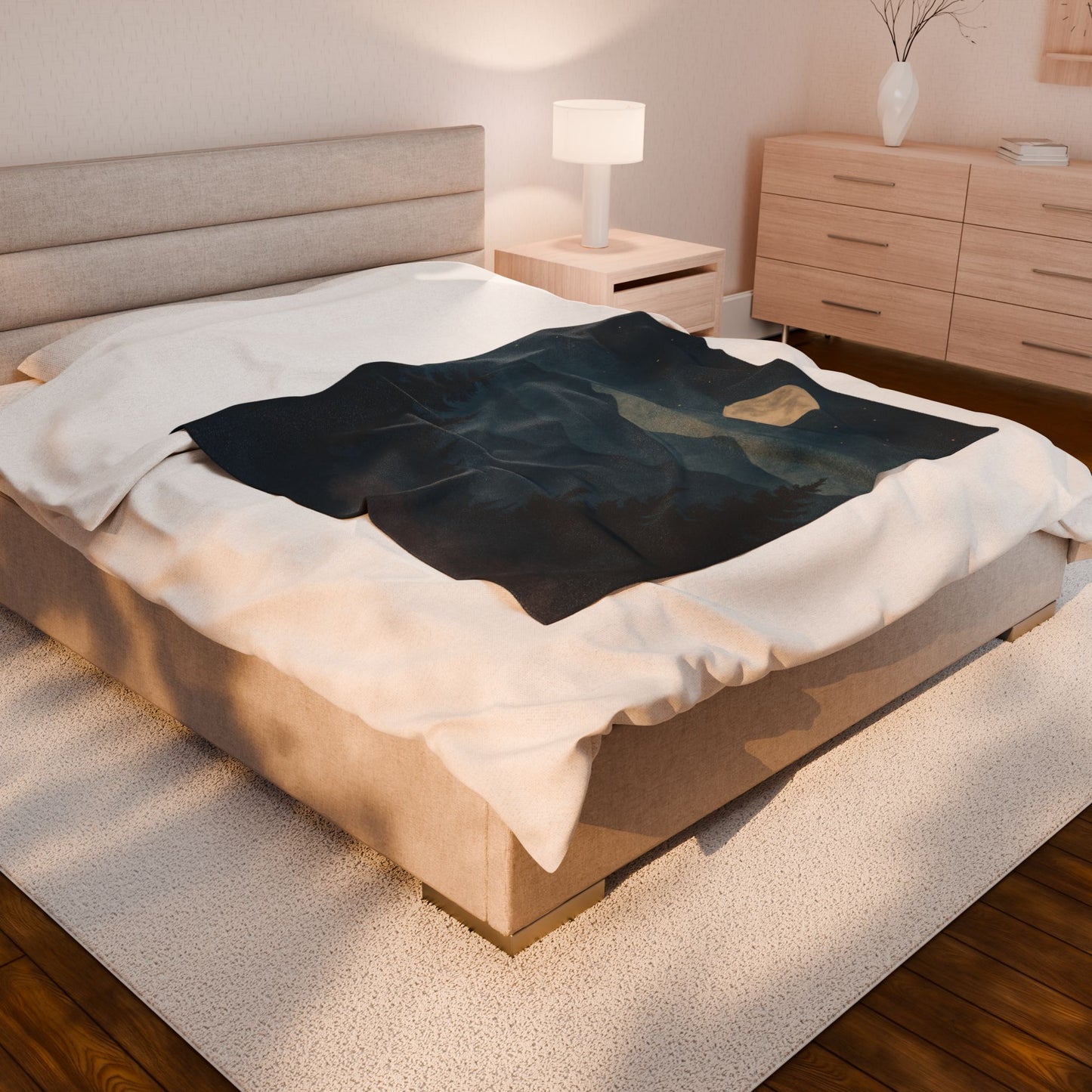 Moonlit Mountain Forest Velveteen Plush Blanket