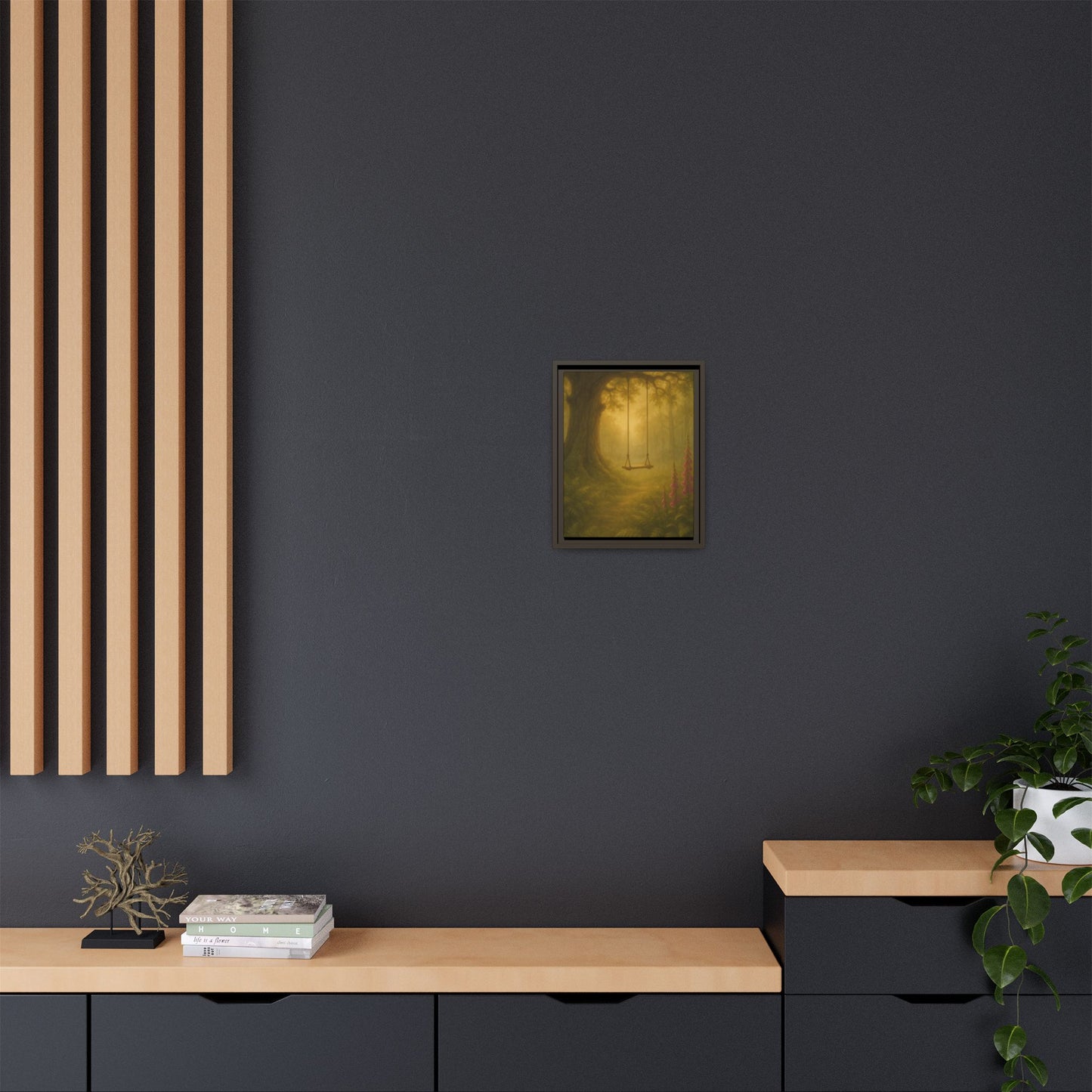 Golden Forest Swing – Framed Matte Canvas Woodland Wall Art