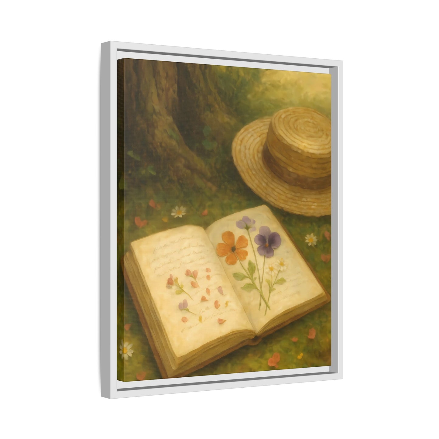 Pressed Flowers in the Shade – Framed Matte Canvas Nature Scene