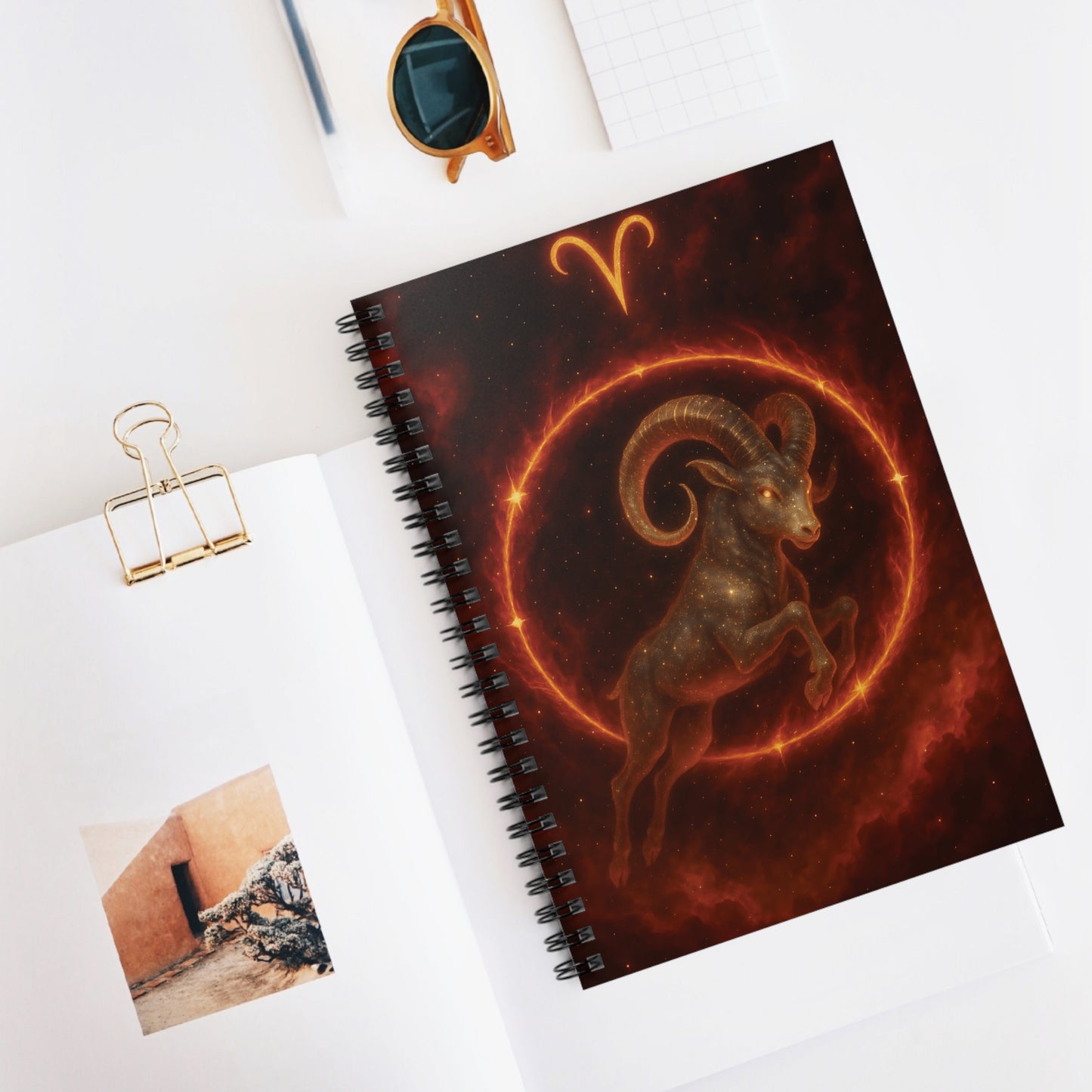Aries Zodiac Galaxy Spiral Notebook – Celestial Ram Astrology Journal (6" x 8", 118 Pages)