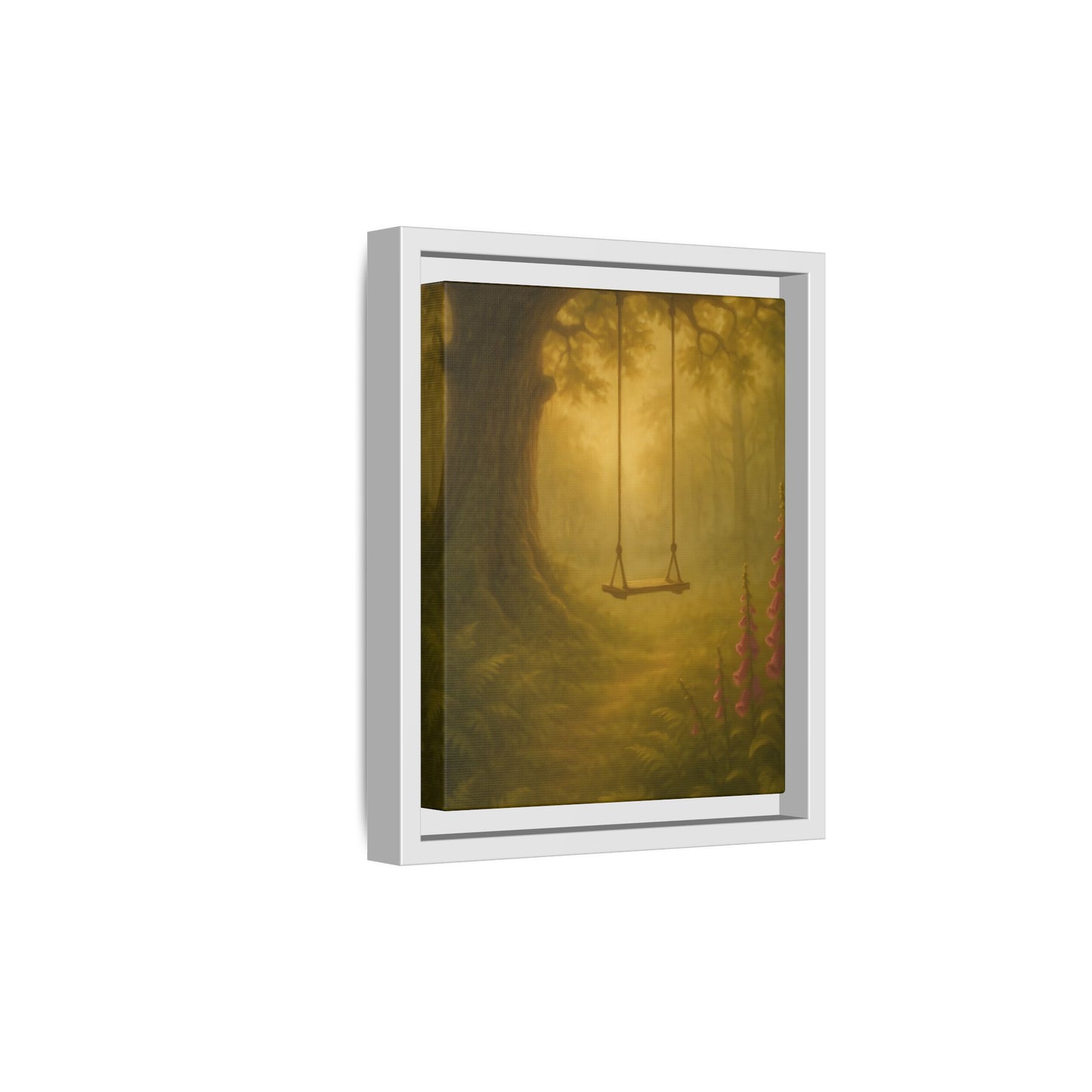 Golden Forest Swing – Framed Matte Canvas Woodland Wall Art