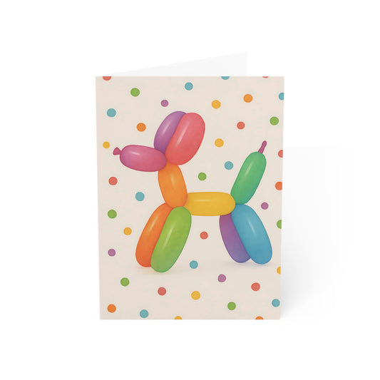 Rainbow Balloon Dog Birthday Card – Fun Polka Dot Greeting with Envelope