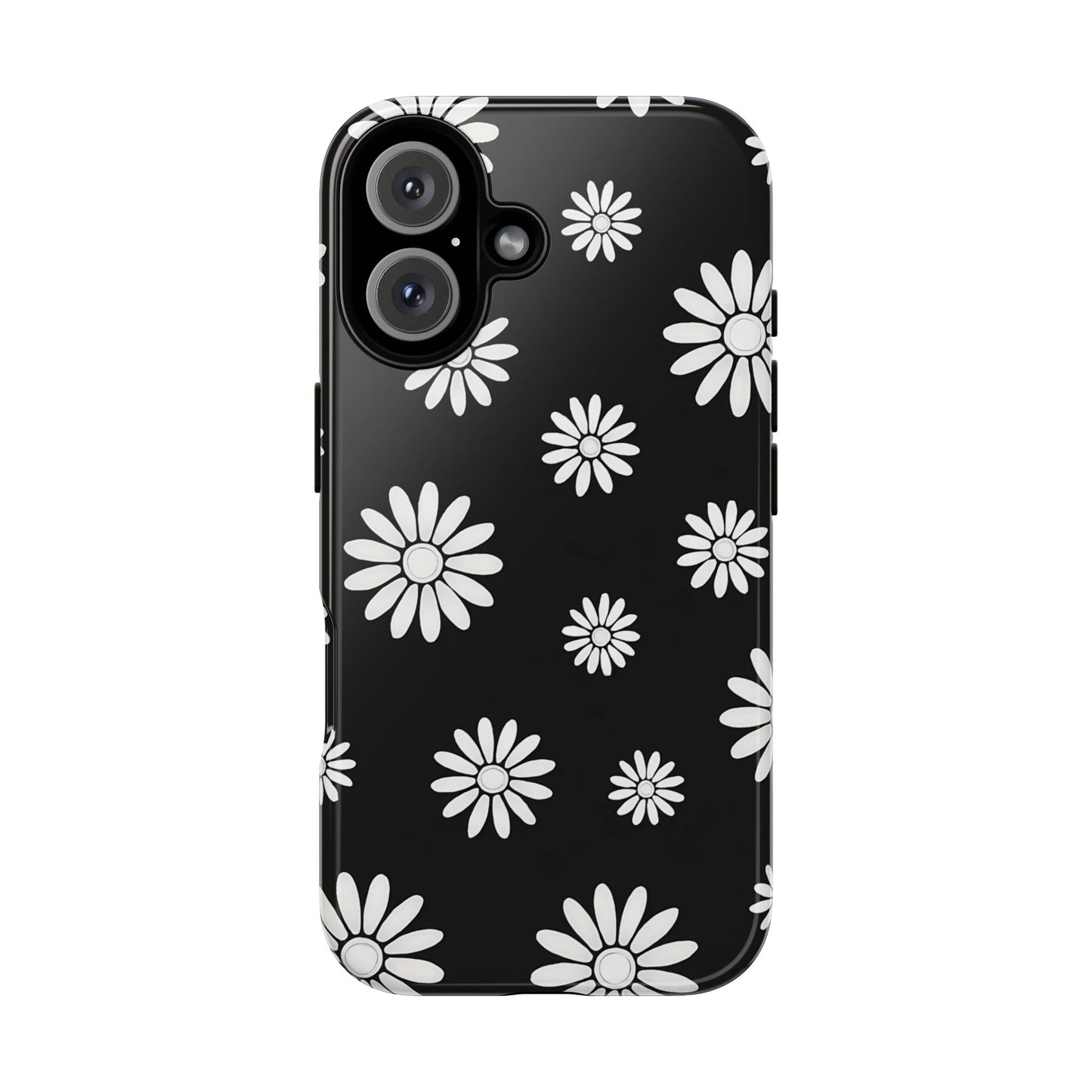 Retro Black & White Daisy Phone Case – Bold Floral Pattern with 3D Wrap Design