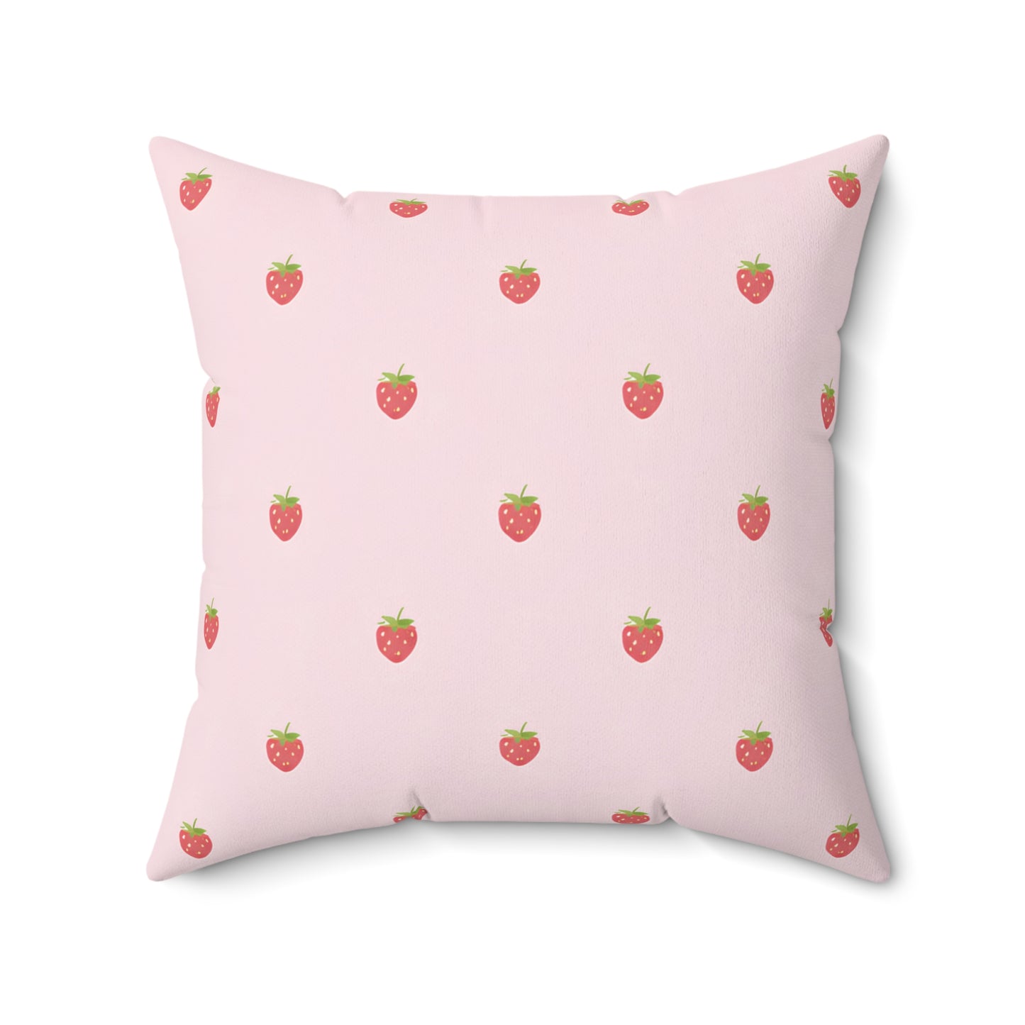 Strawberry Pattern Square Pillow — Pink Cute Fruit Accent Pillow