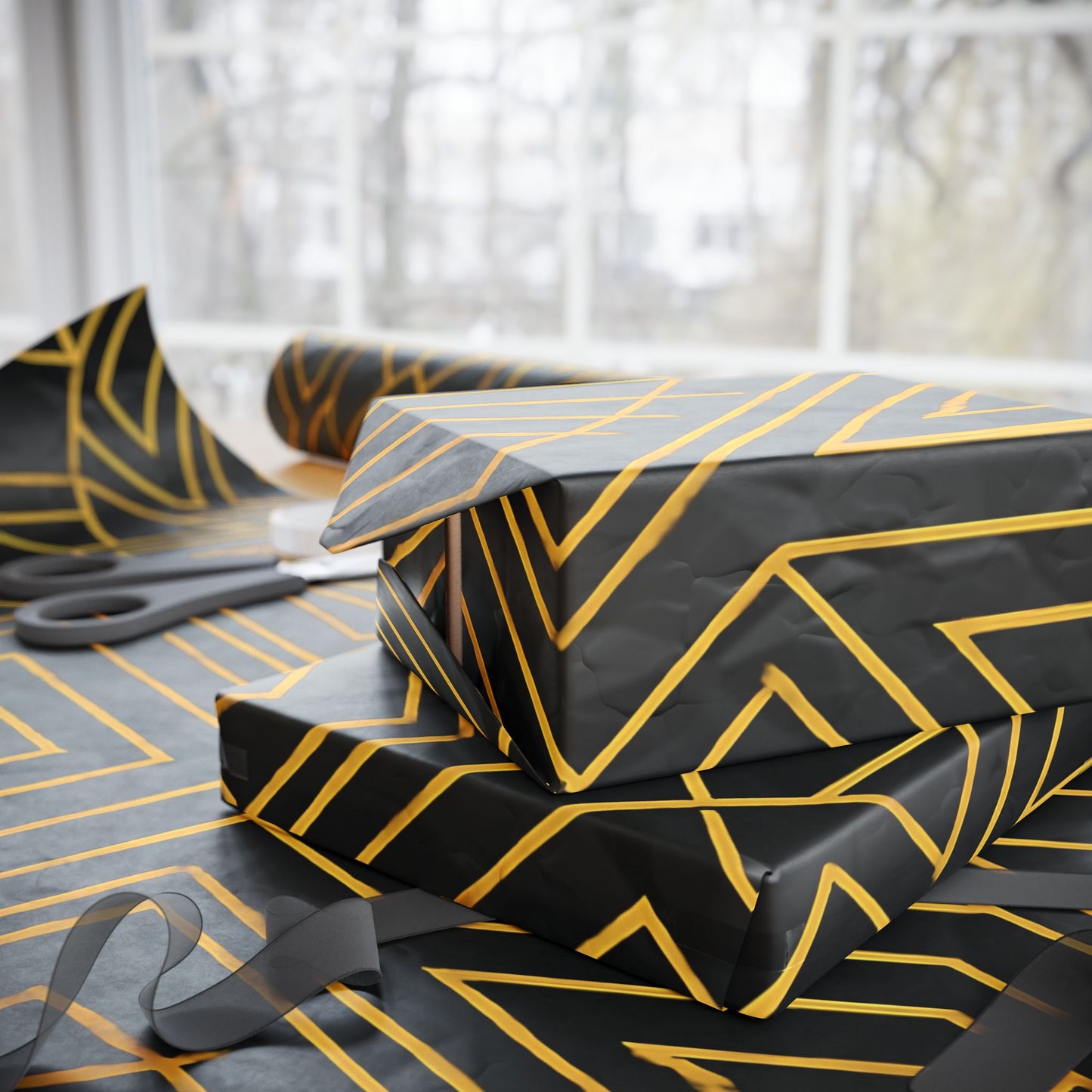 Art Deco Black & Gold Geometric Wrapping Paper – Luxury Gift Wrap in Glossy or Matte Finish