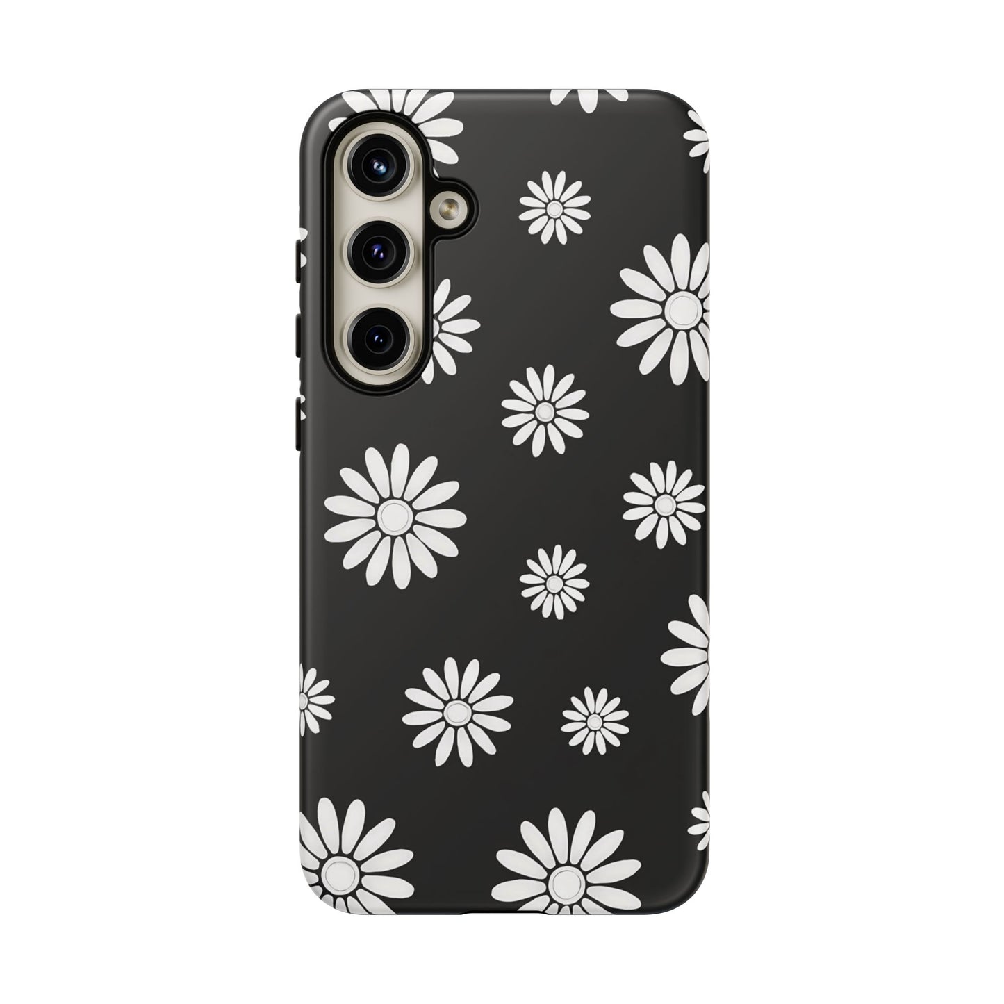 Retro Black & White Daisy Phone Case – Bold Floral Pattern with 3D Wrap Design