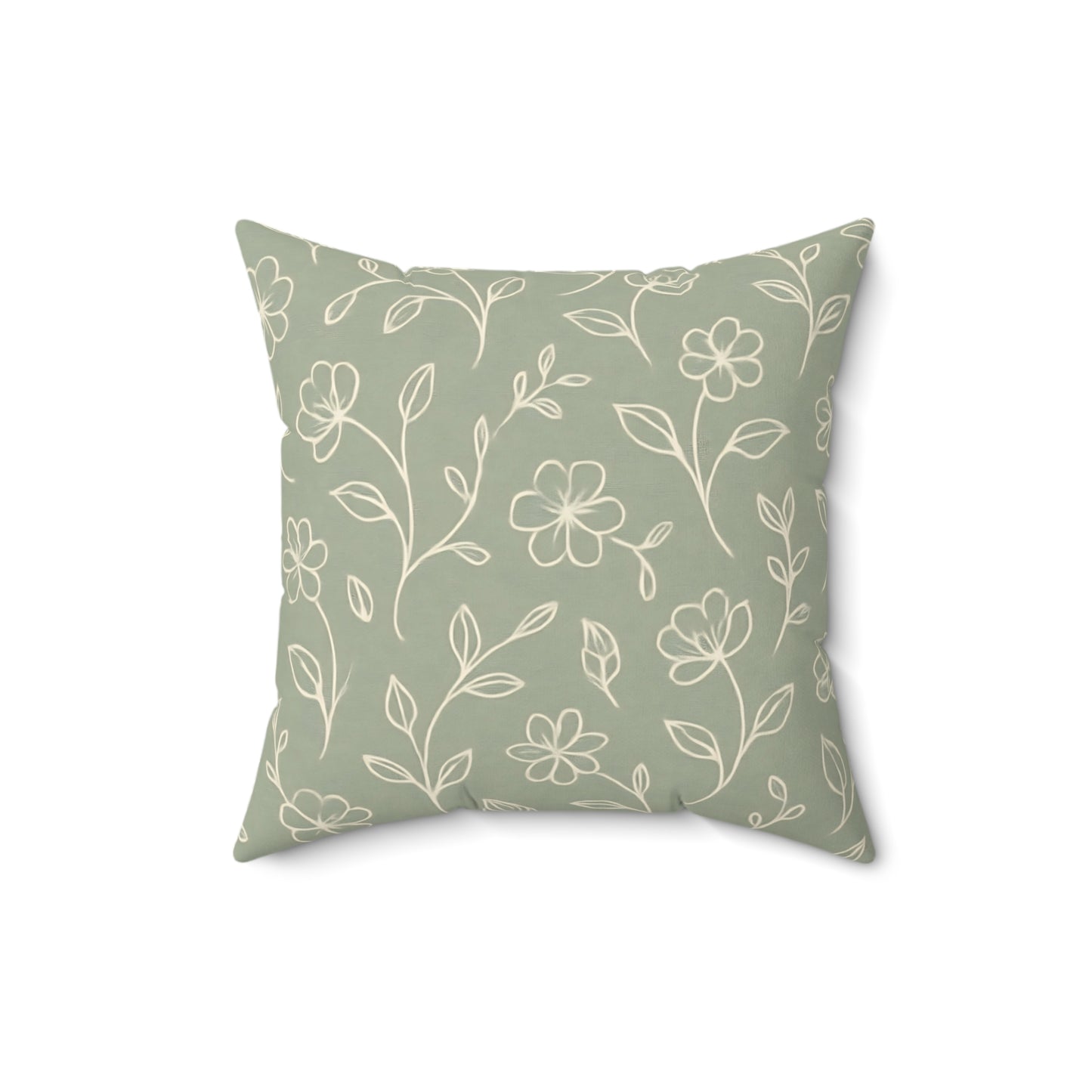 Sage Green Floral Throw Pillow – Minimalist Botanical Cushion with Double-Sided Print, Multiple Sizes