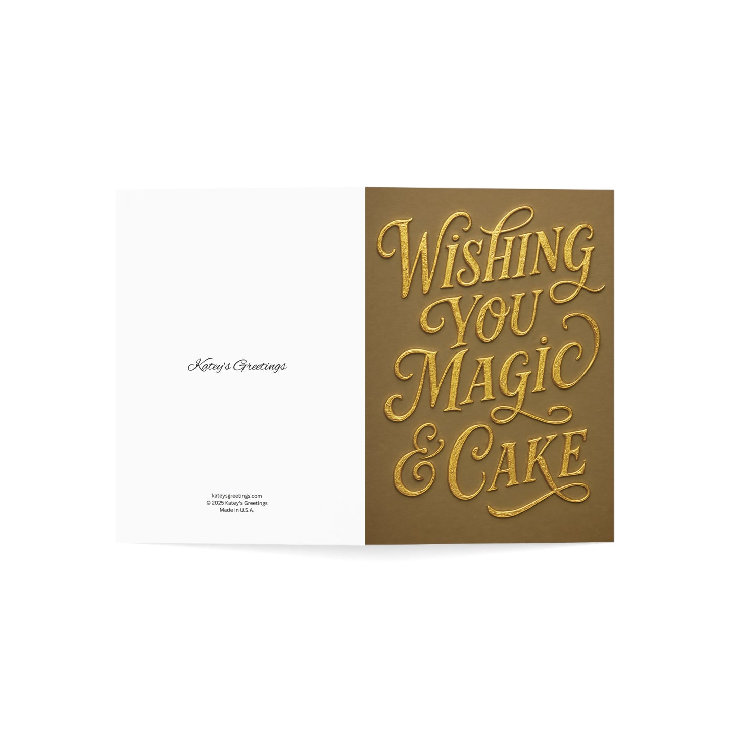 Wishing You Magic & Cake Greeting Card – Gold Foil Style Birthday Card with Envelope