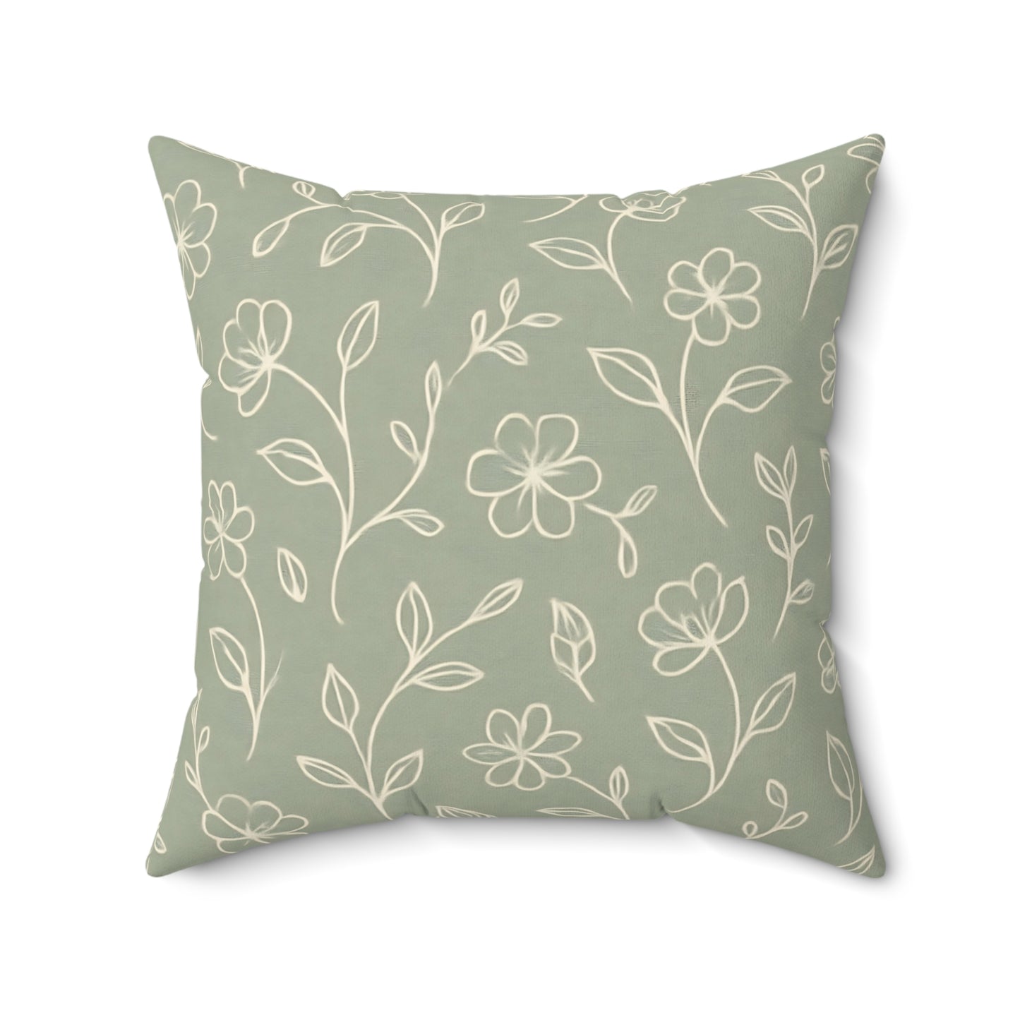 Sage Green Floral Throw Pillow – Minimalist Botanical Cushion with Double-Sided Print, Multiple Sizes