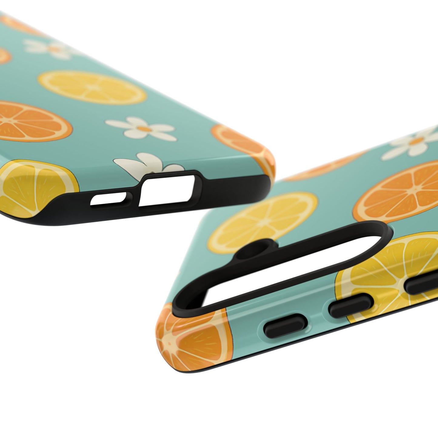 Citrus Bloom Phone Case – Orange, Lemon & Daisy Pattern on Teal