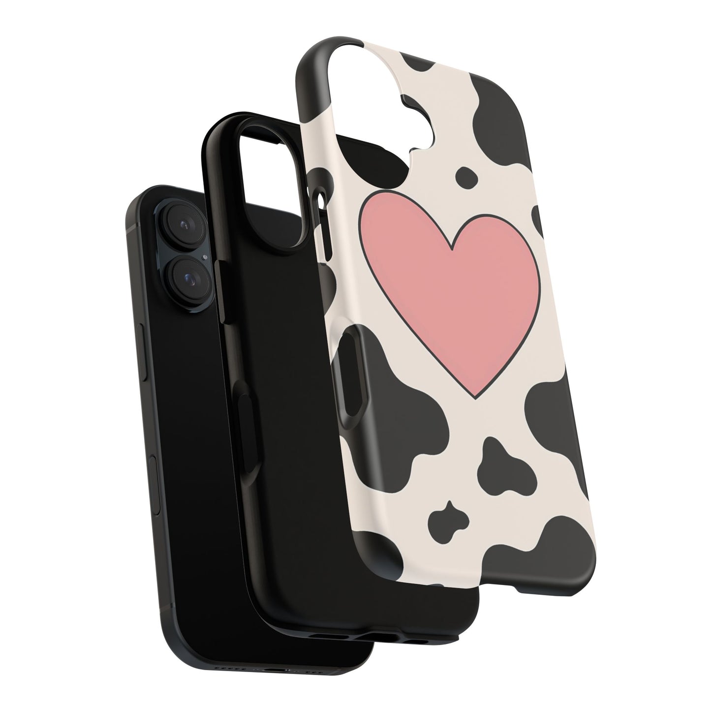 Cow Print Phone Case with Pink Heart – Bold & Cute Protective Cover