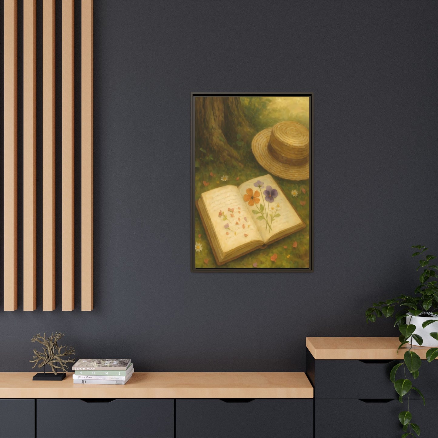 Pressed Flowers in the Shade – Framed Matte Canvas Nature Scene