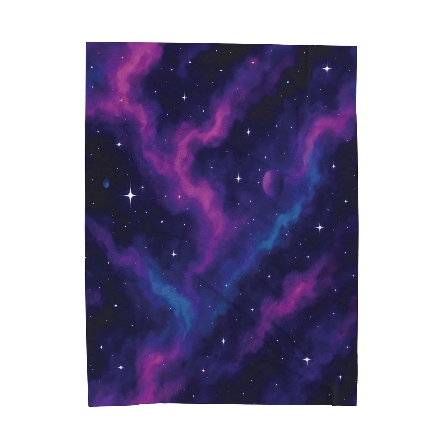 Velveteen Galaxy Plush Blanket – Cosmic Nebula Print in Purple & Blue (Adult Size)