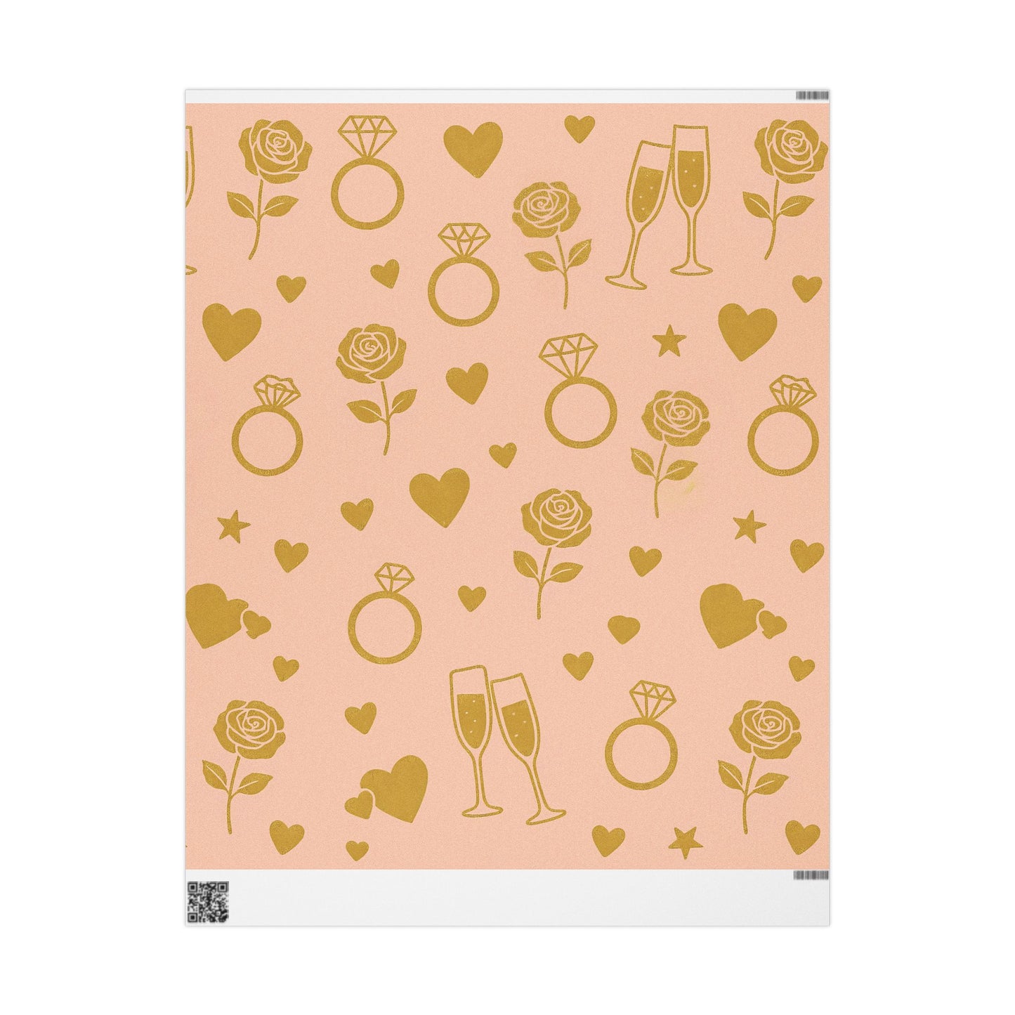 Romantic Celebration Wrapping Paper – Rings, Roses & Champagne on Blush Pink