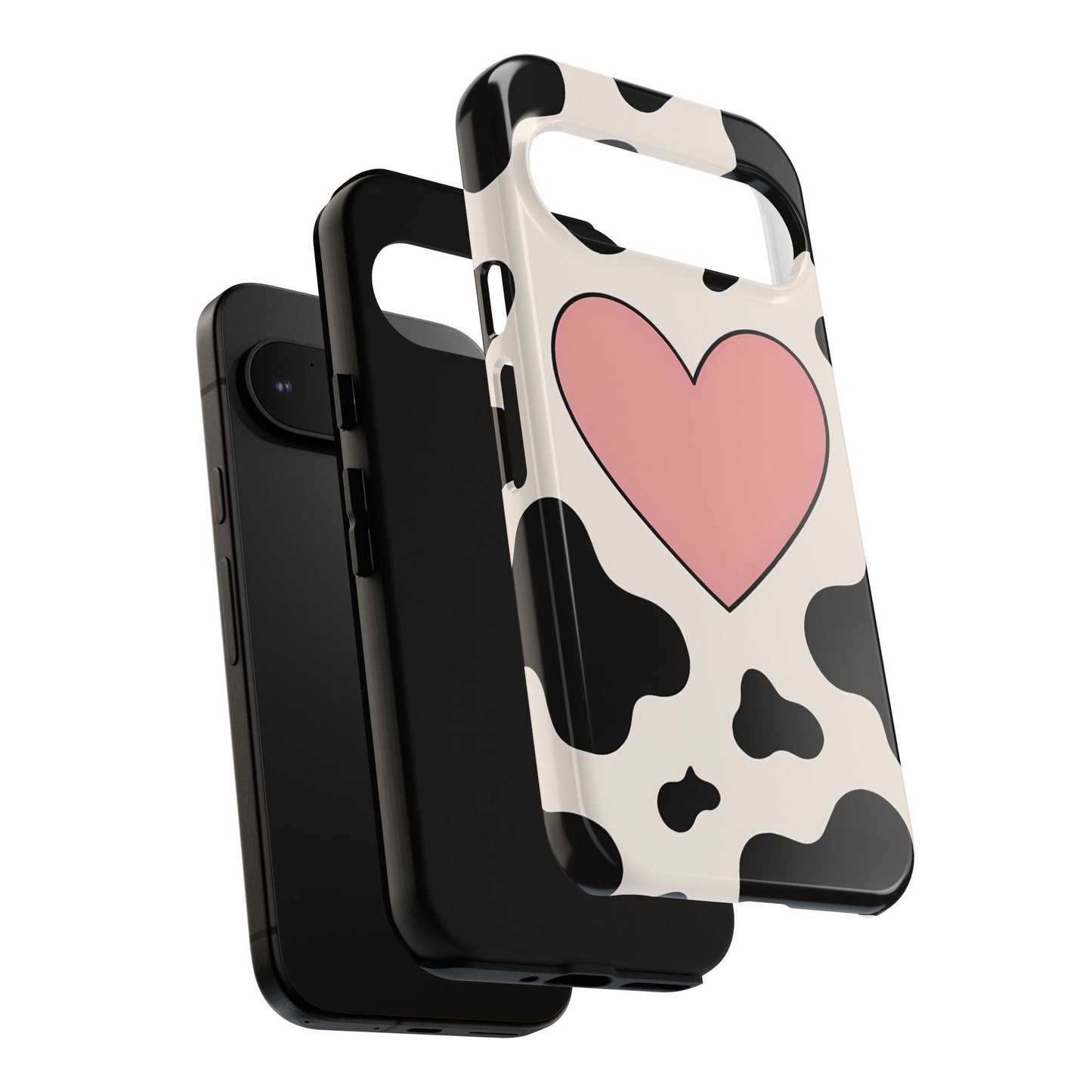 Cow Print Phone Case with Pink Heart – Bold & Cute Protective Cover