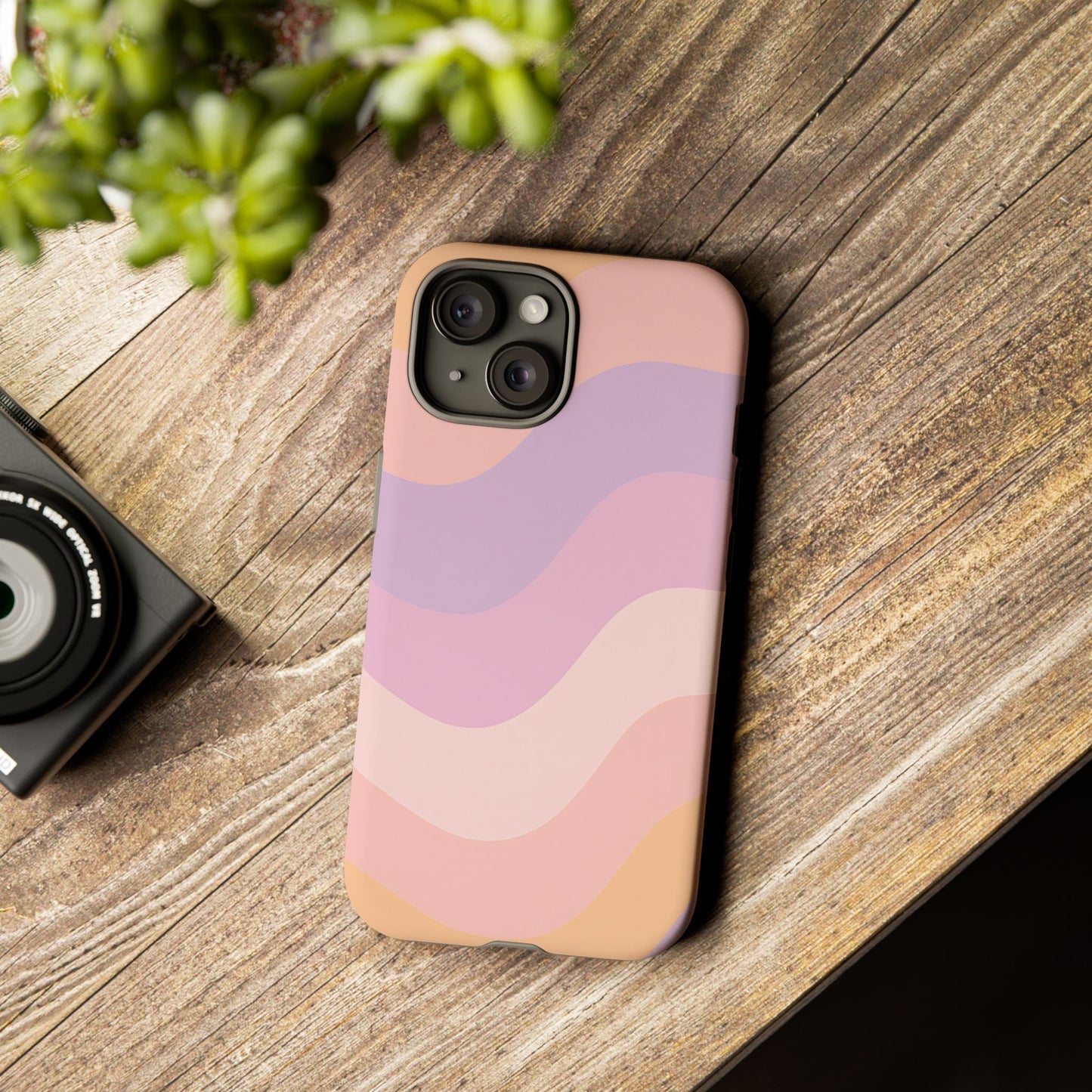 Retro Sunset Wave Phone Case – Groovy Pastel Abstract Design
