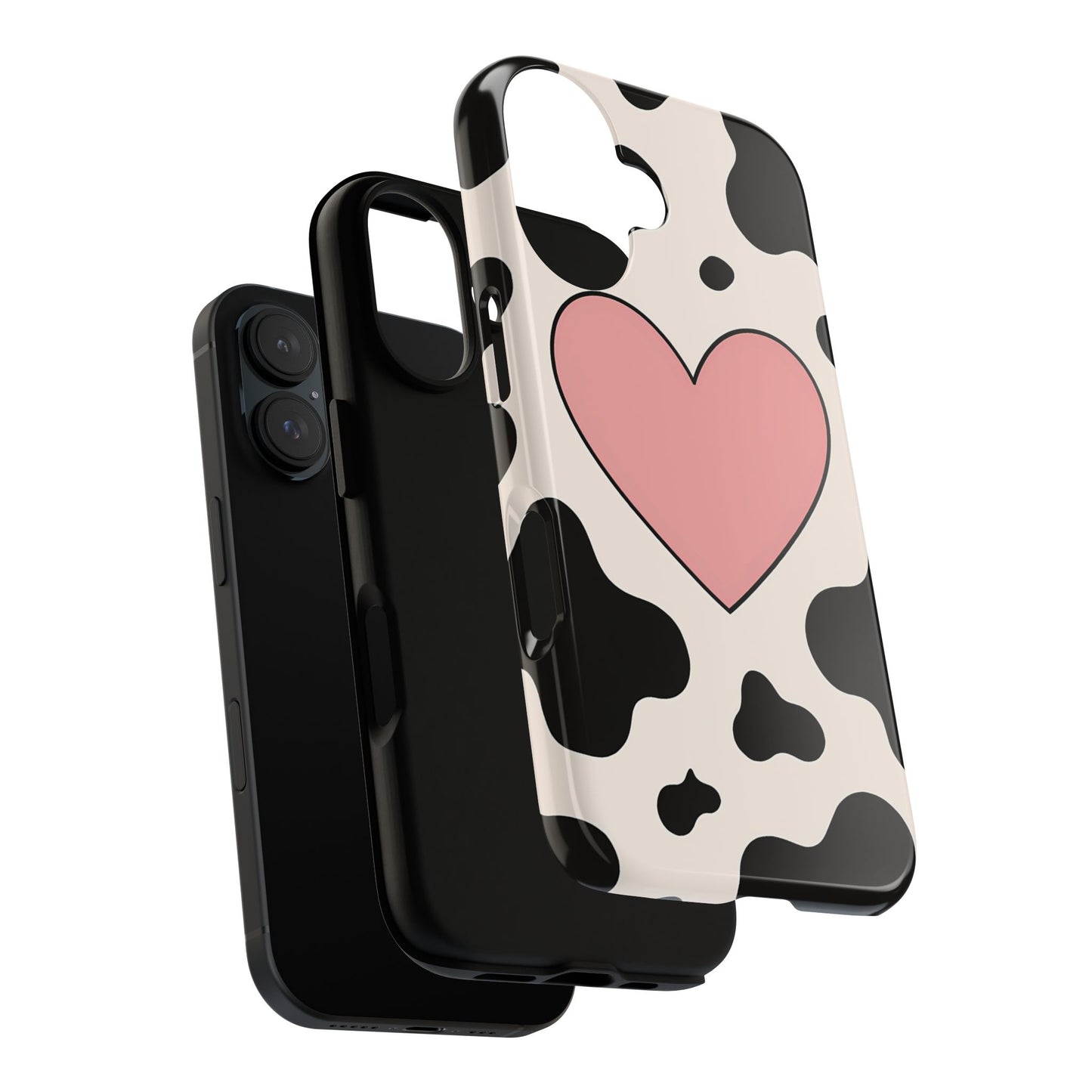 Cow Print Phone Case with Pink Heart – Bold & Cute Protective Cover