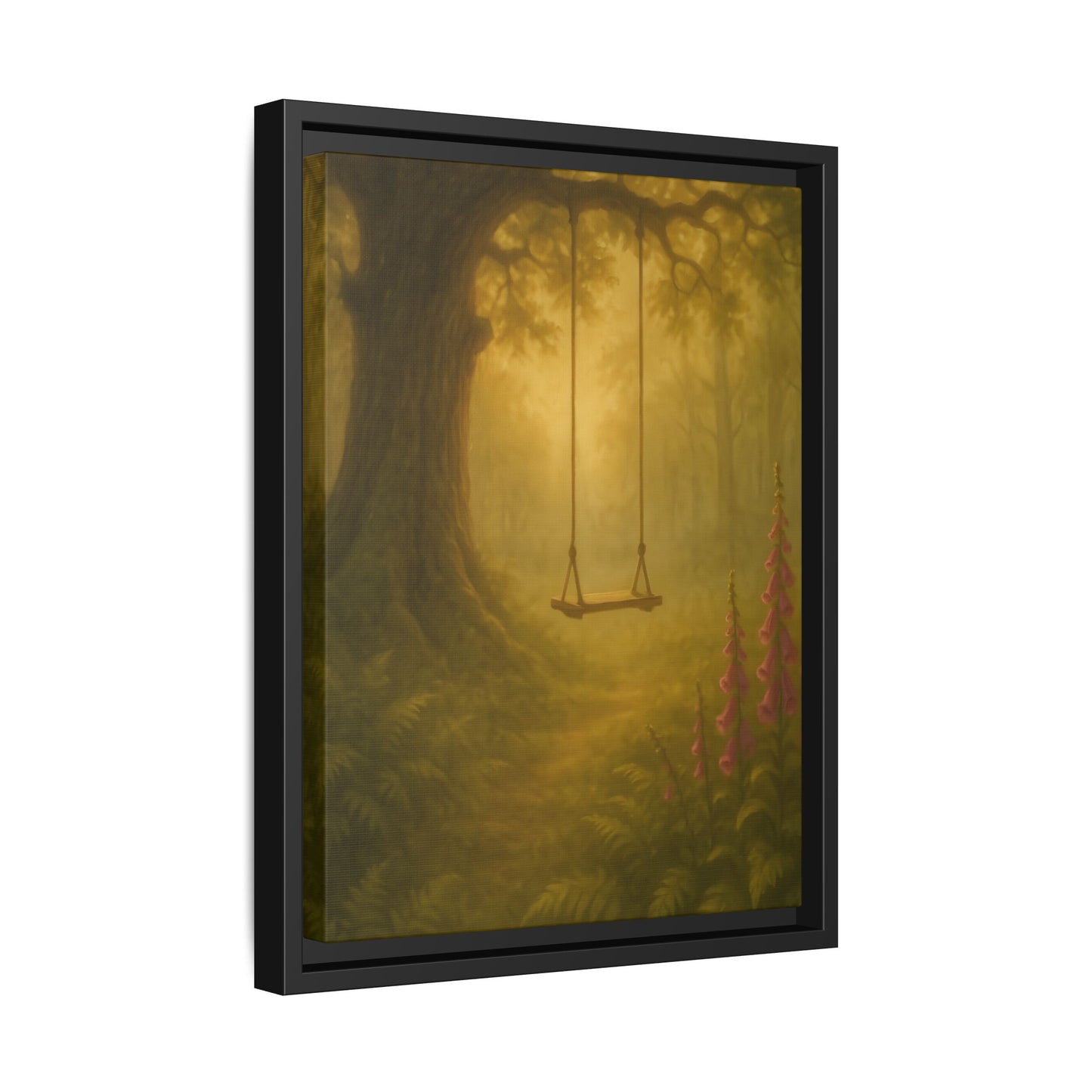 Golden Forest Swing – Framed Matte Canvas Woodland Wall Art