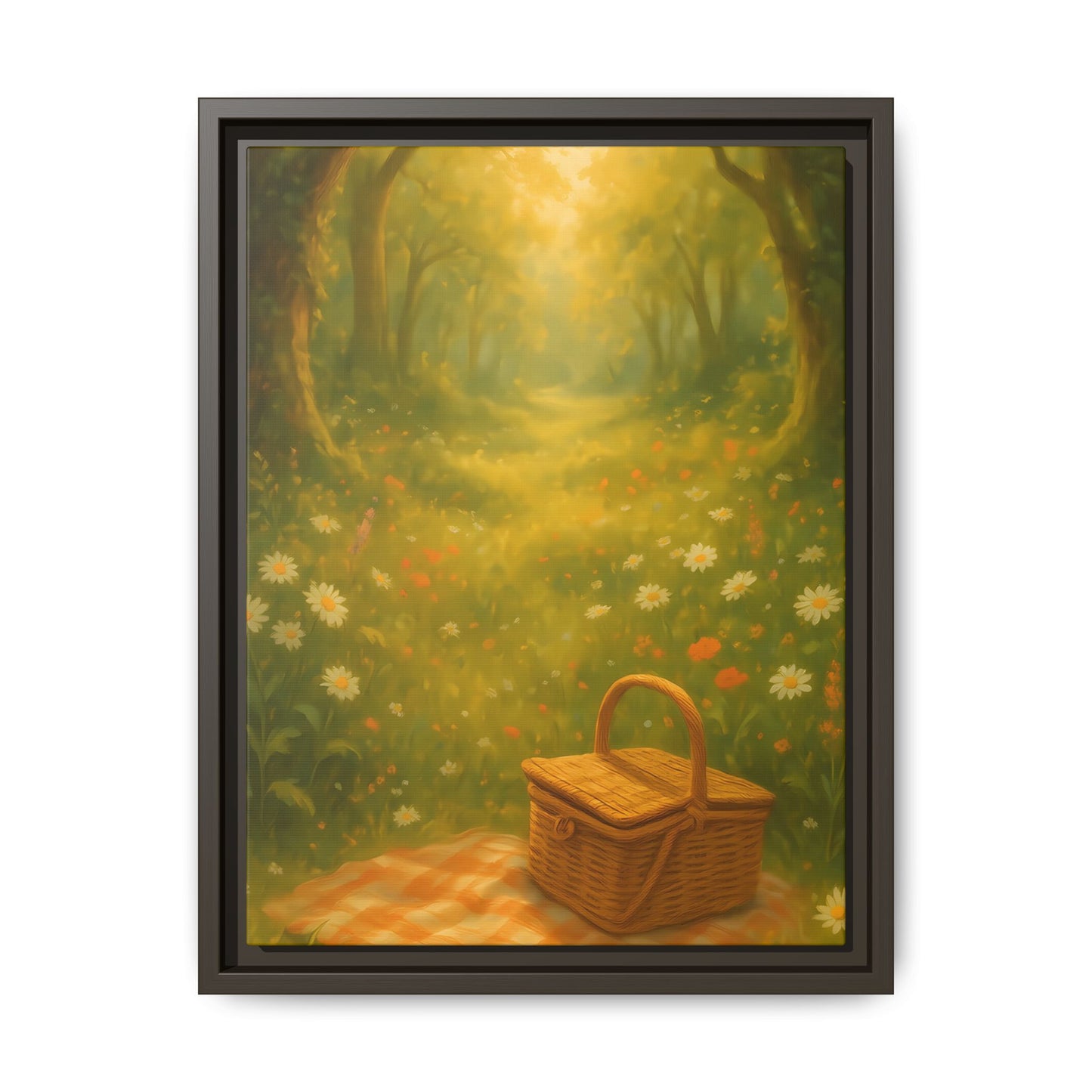 Golden Meadow Picnic Path – Framed Matte Canvas Wall Art