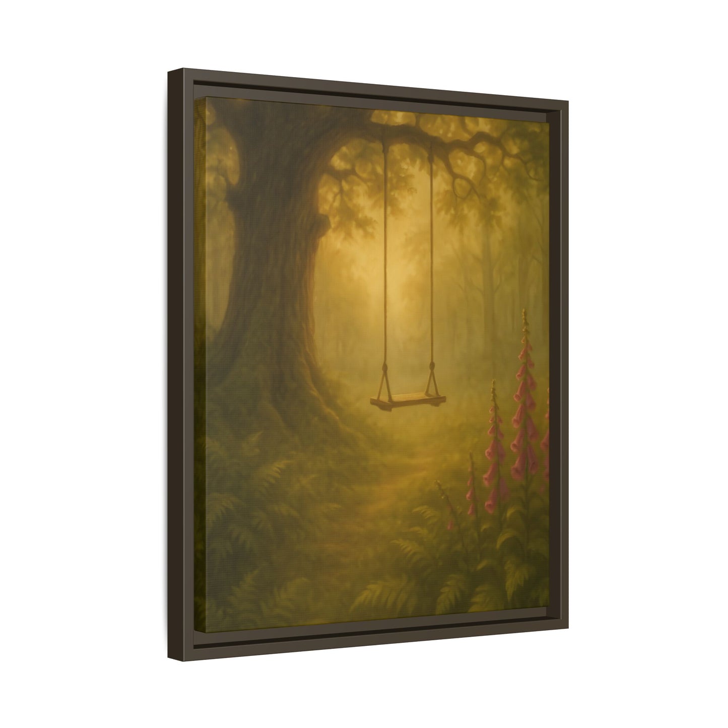 Golden Forest Swing – Framed Matte Canvas Woodland Wall Art
