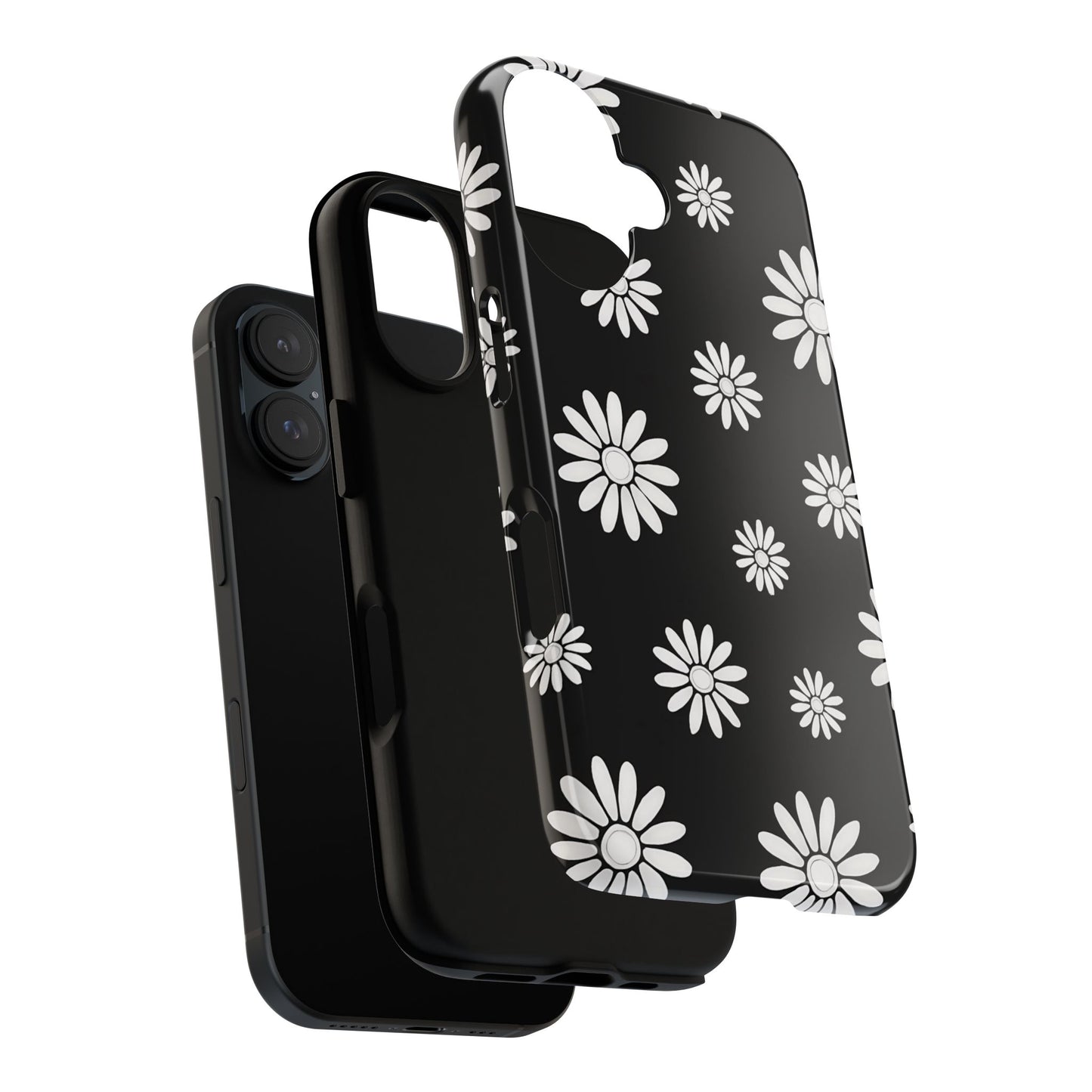 Retro Black & White Daisy Phone Case – Bold Floral Pattern with 3D Wrap Design
