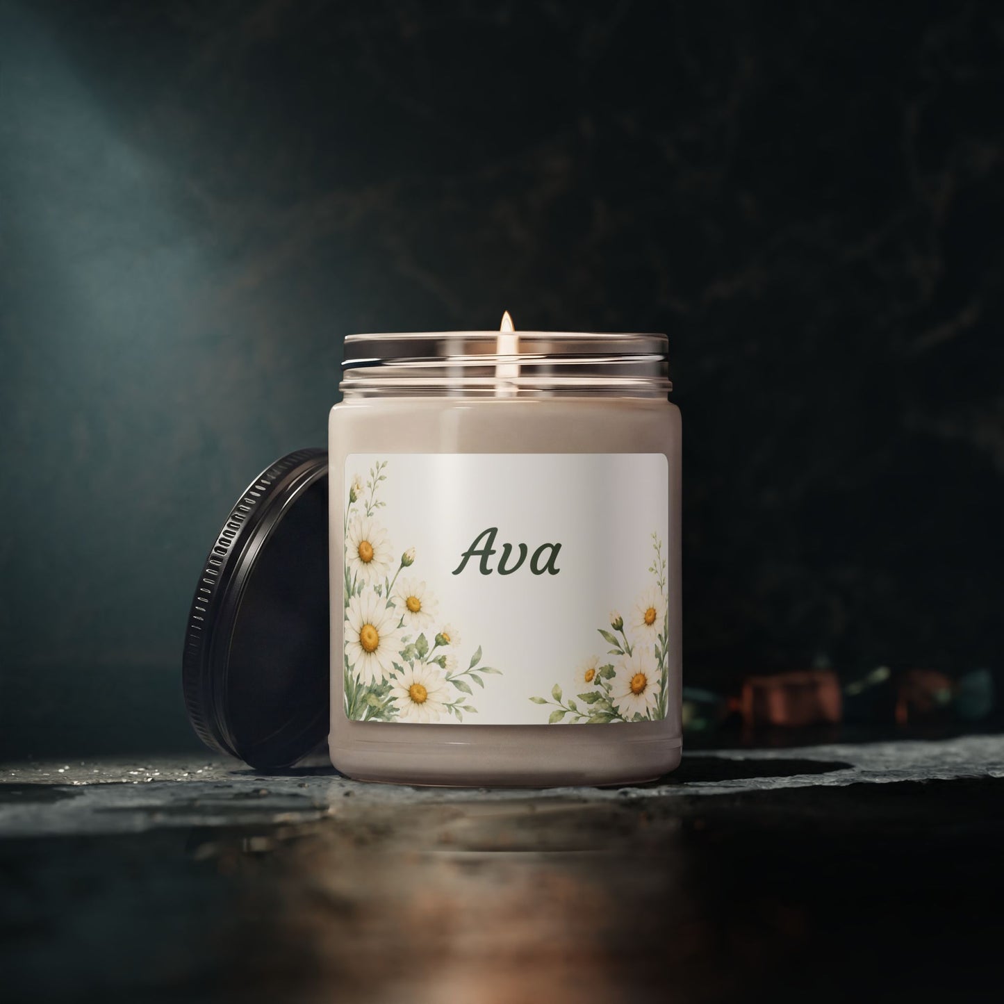 Personalized Daisy Soy Candle — 9oz Scented Jar, Custom Name ‘Ava’ — Floral Gift for Mother's Day, Birthdays & New Baby
