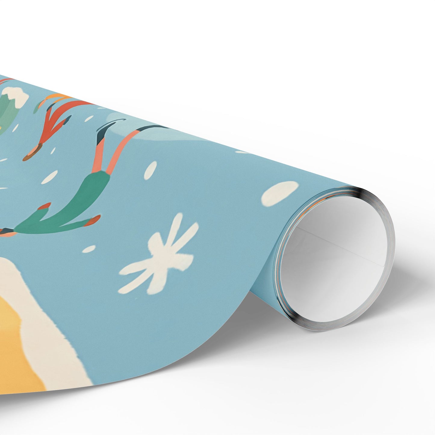 Pastel Winter Village Wrapping Paper with Ice Skaters – Holiday Gift Wrap in Matte or Glossy