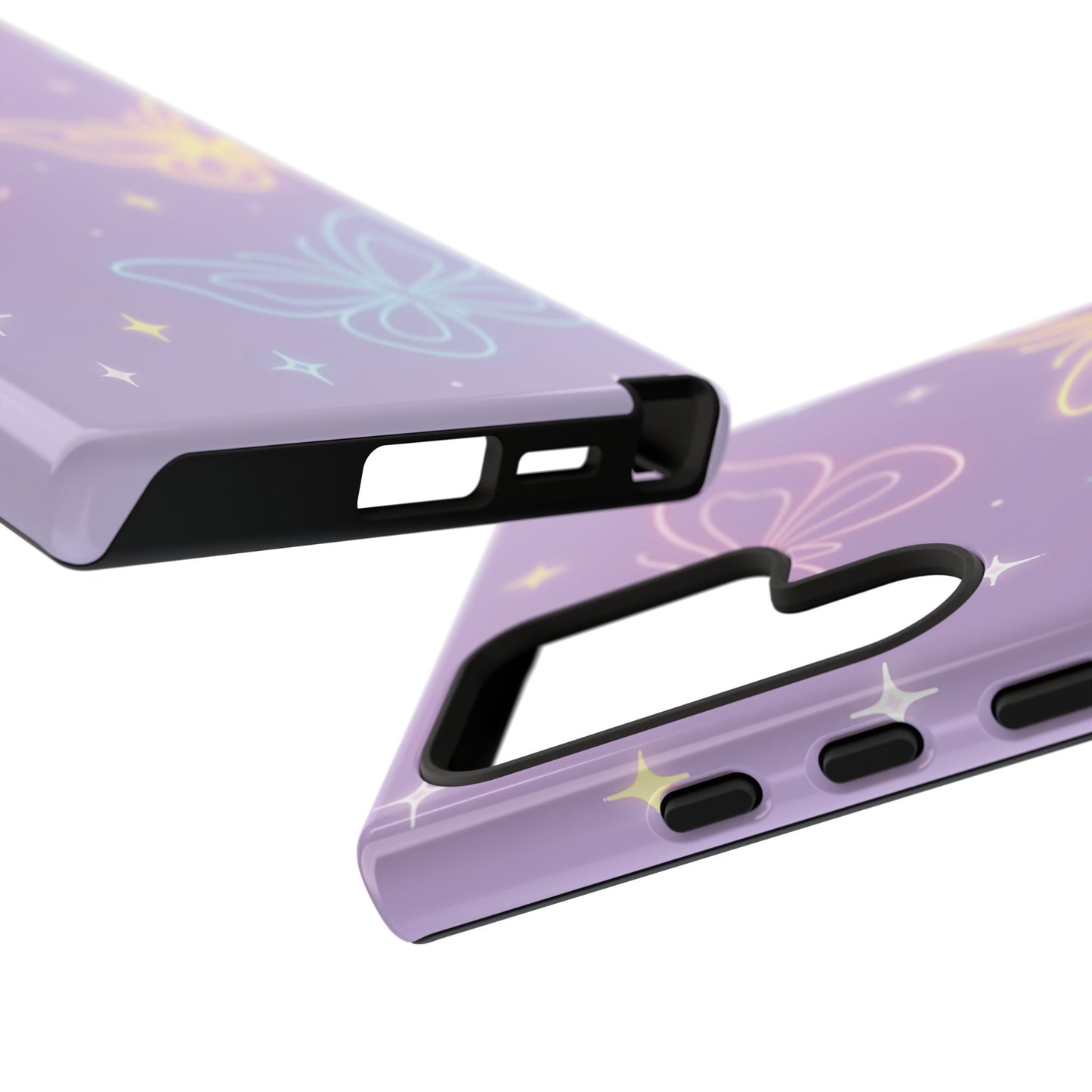 Pastel Butterfly Dream Phone Case – Purple Neon Glow with Stars