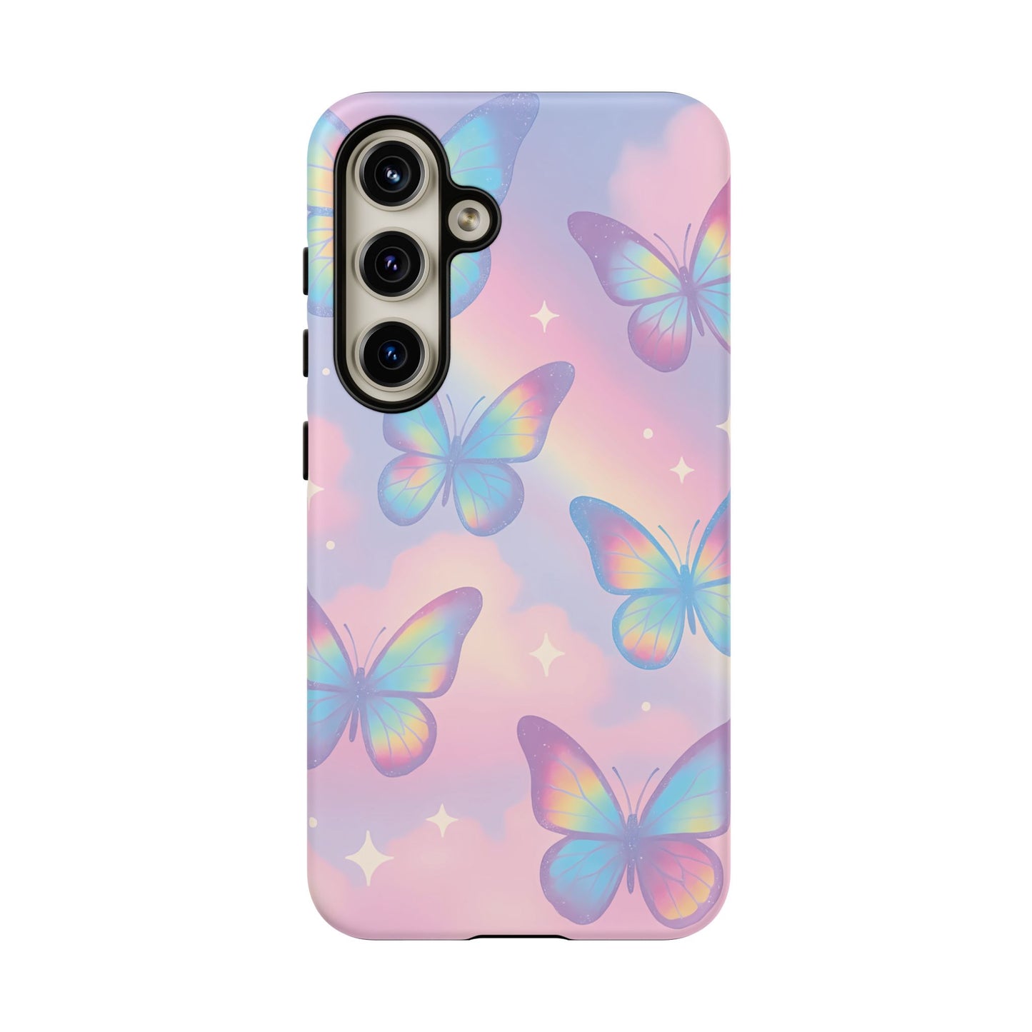 Rainbow Pastel Butterfly Phone Case – Dreamy Clouds & Iridescent Glow