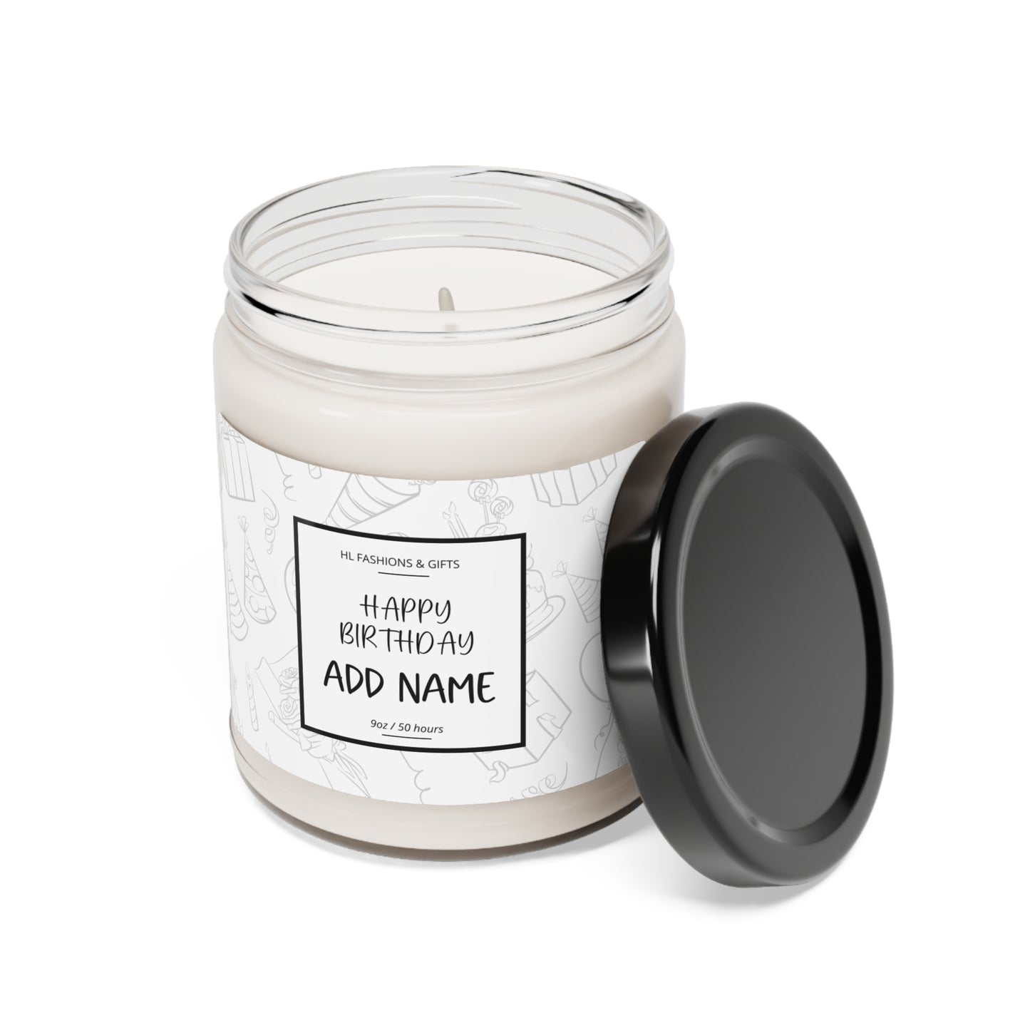 Custom Happy Birthday Soy Candle - Soft Gray Label