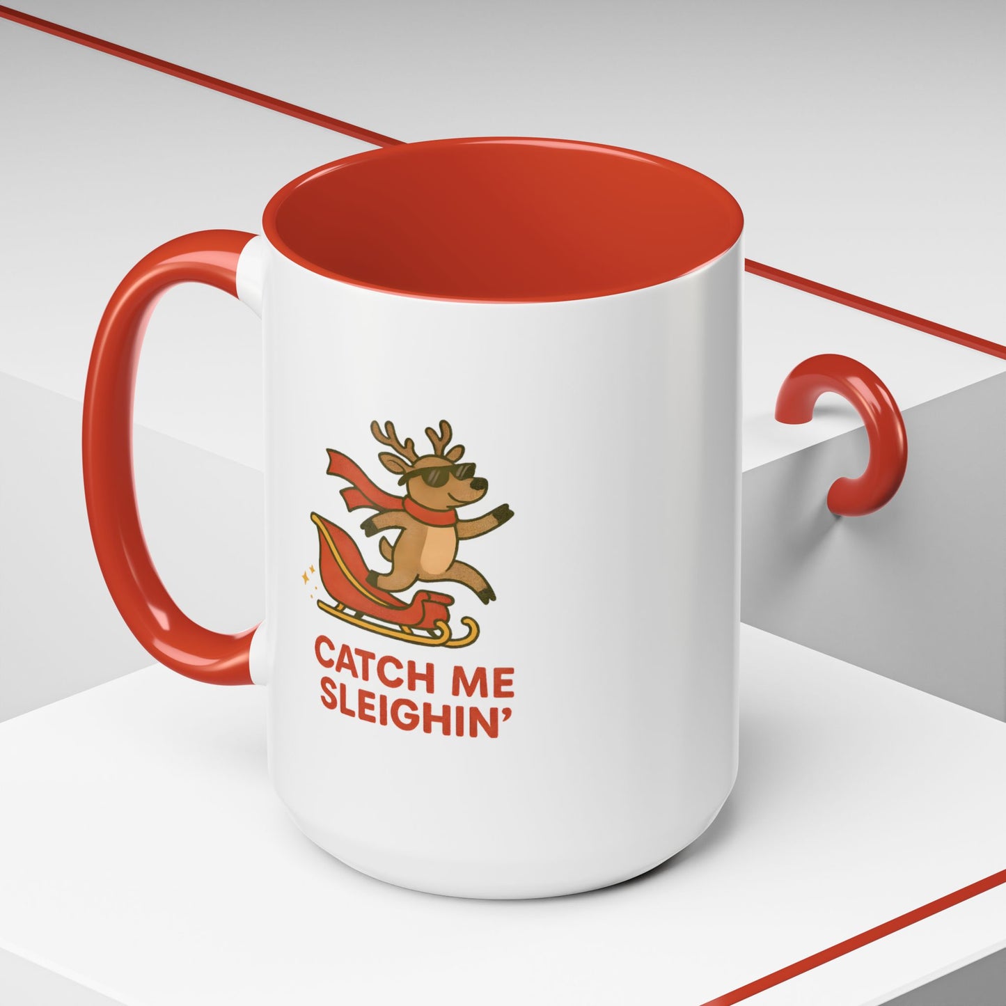 Catch Me Sleighin’ Christmas Mug | Funny Holiday Reindeer Coffee Cup | 11oz & 15oz